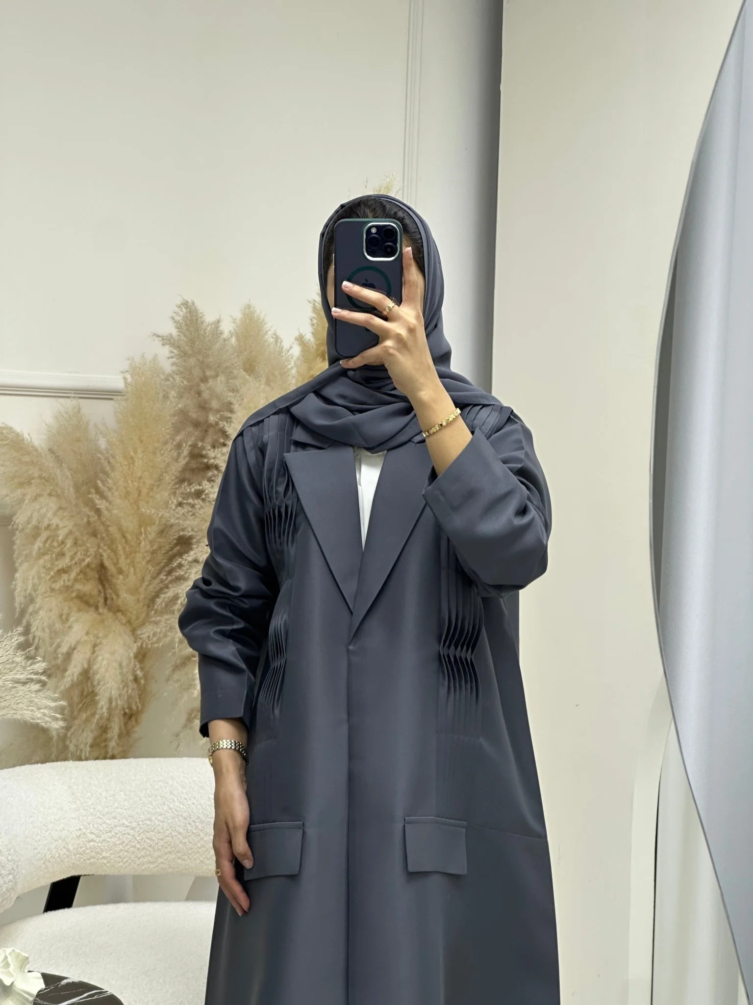 C 0693 Grey Coat Ramadan Abaya - Image 5