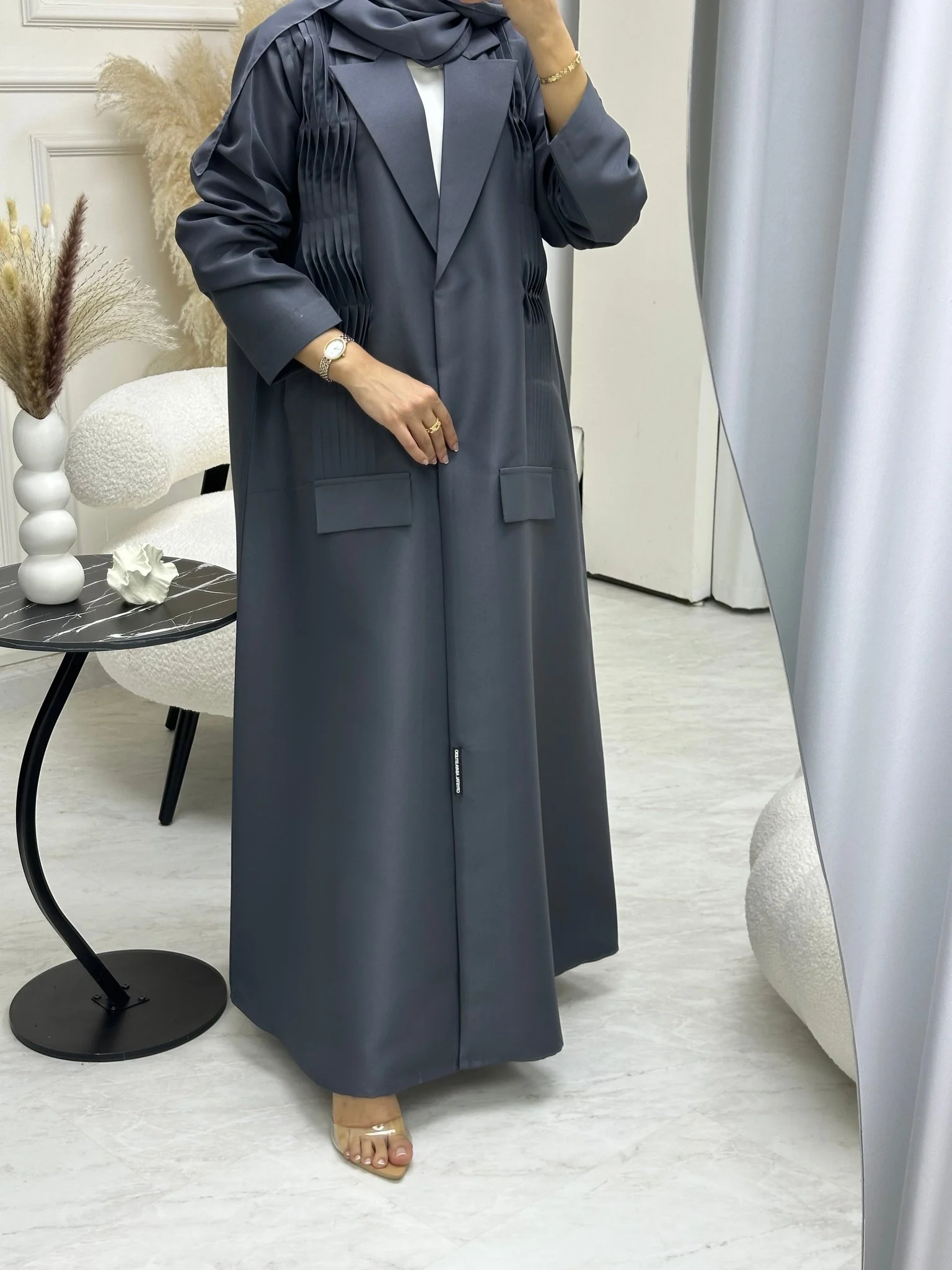 C 0693 Grey Coat Ramadan Abaya - Image 6