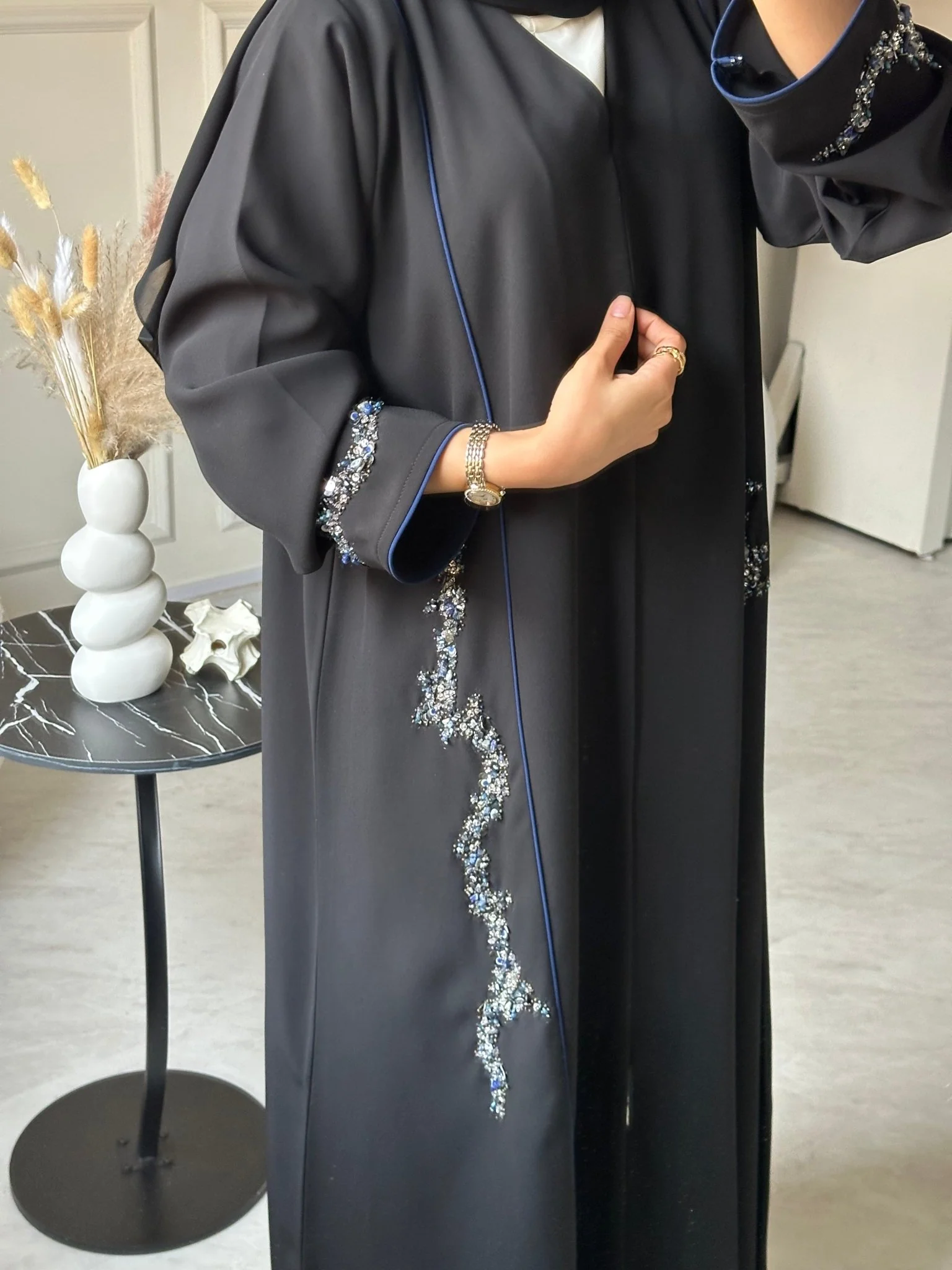 C 0721 Beaded Black Abaya - Image 3