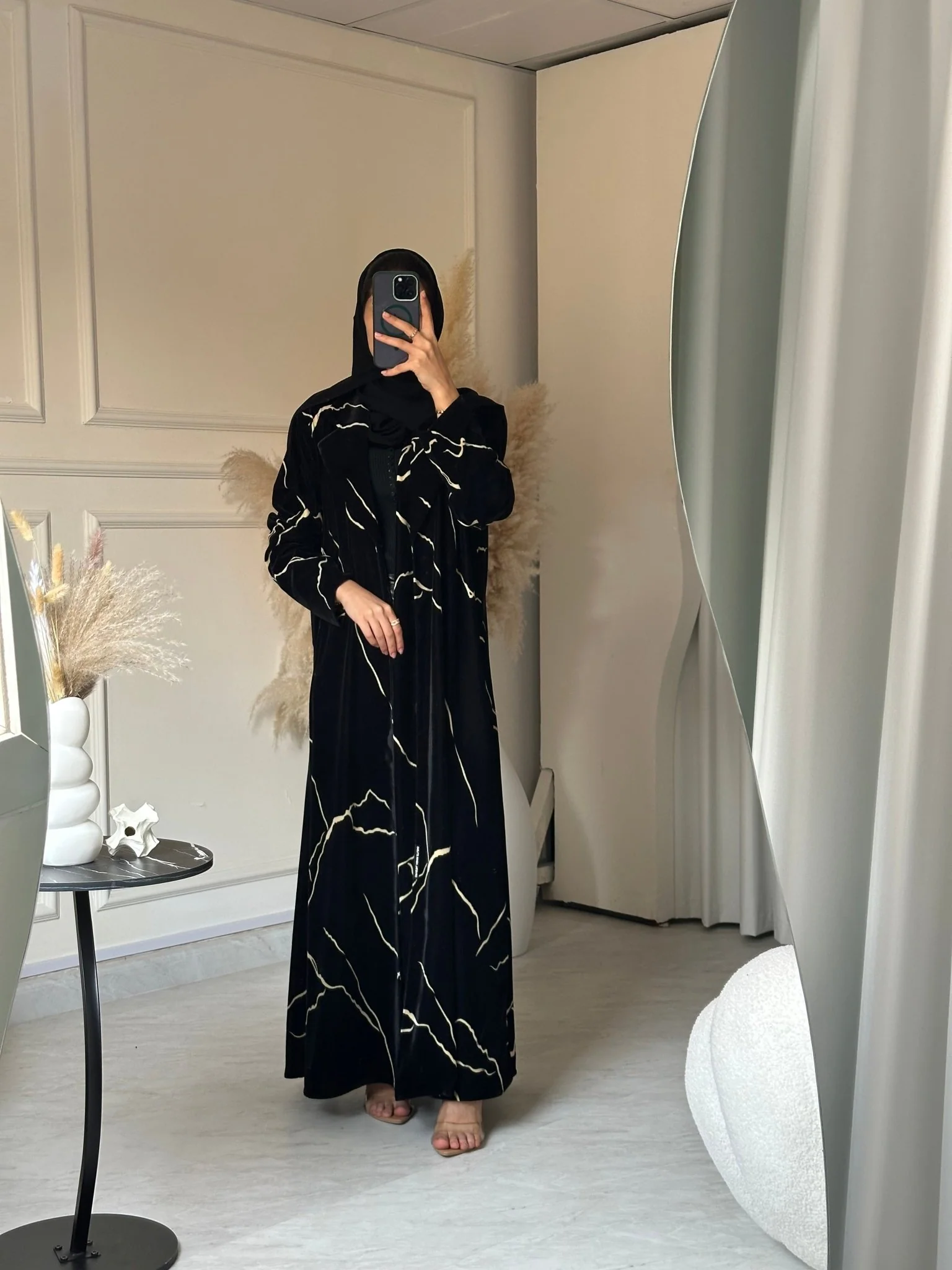 C 0724 Velvet Coat Black Abaya - Image 4