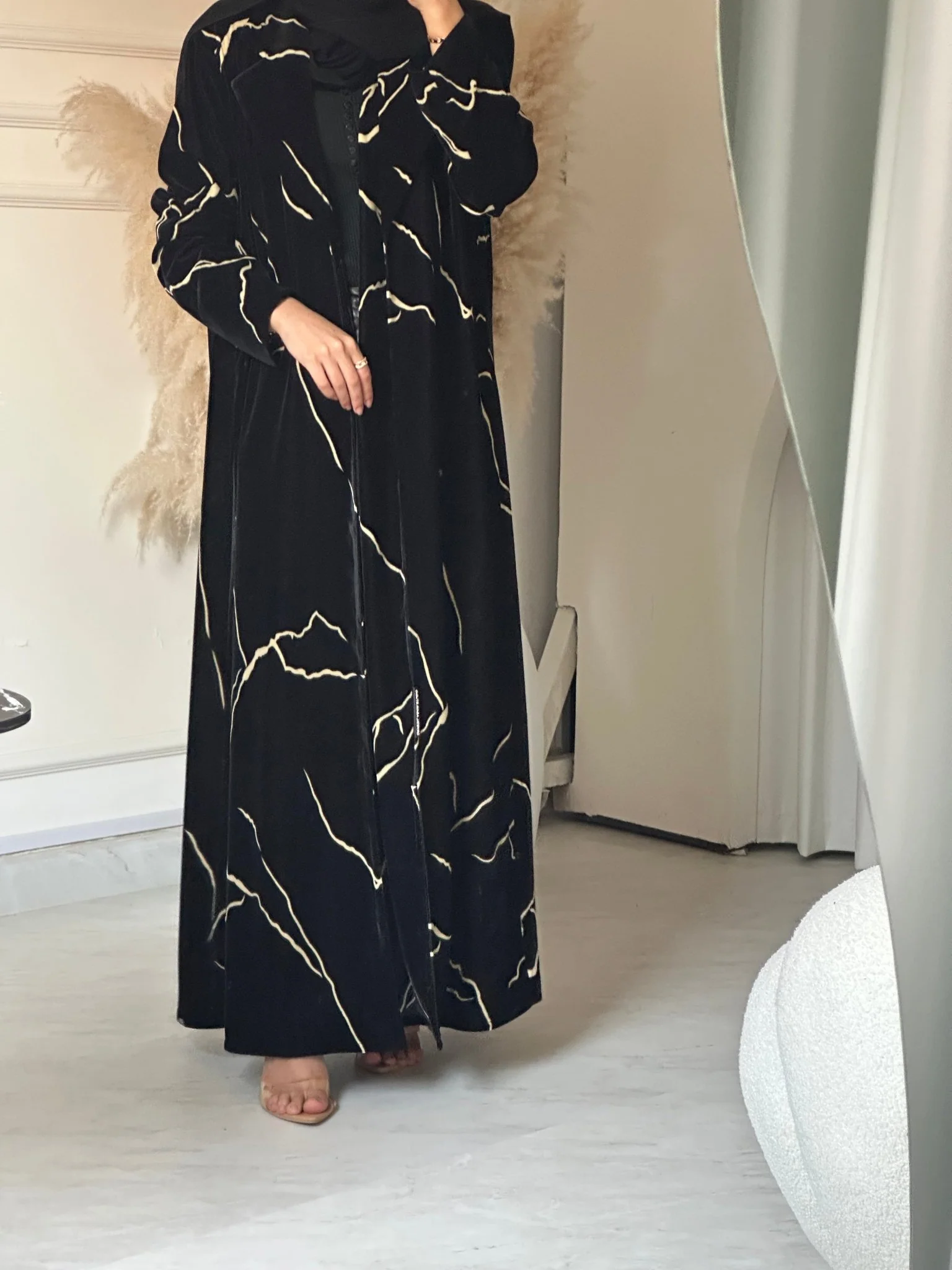 C 0724 Velvet Coat Black Abaya - Image 5