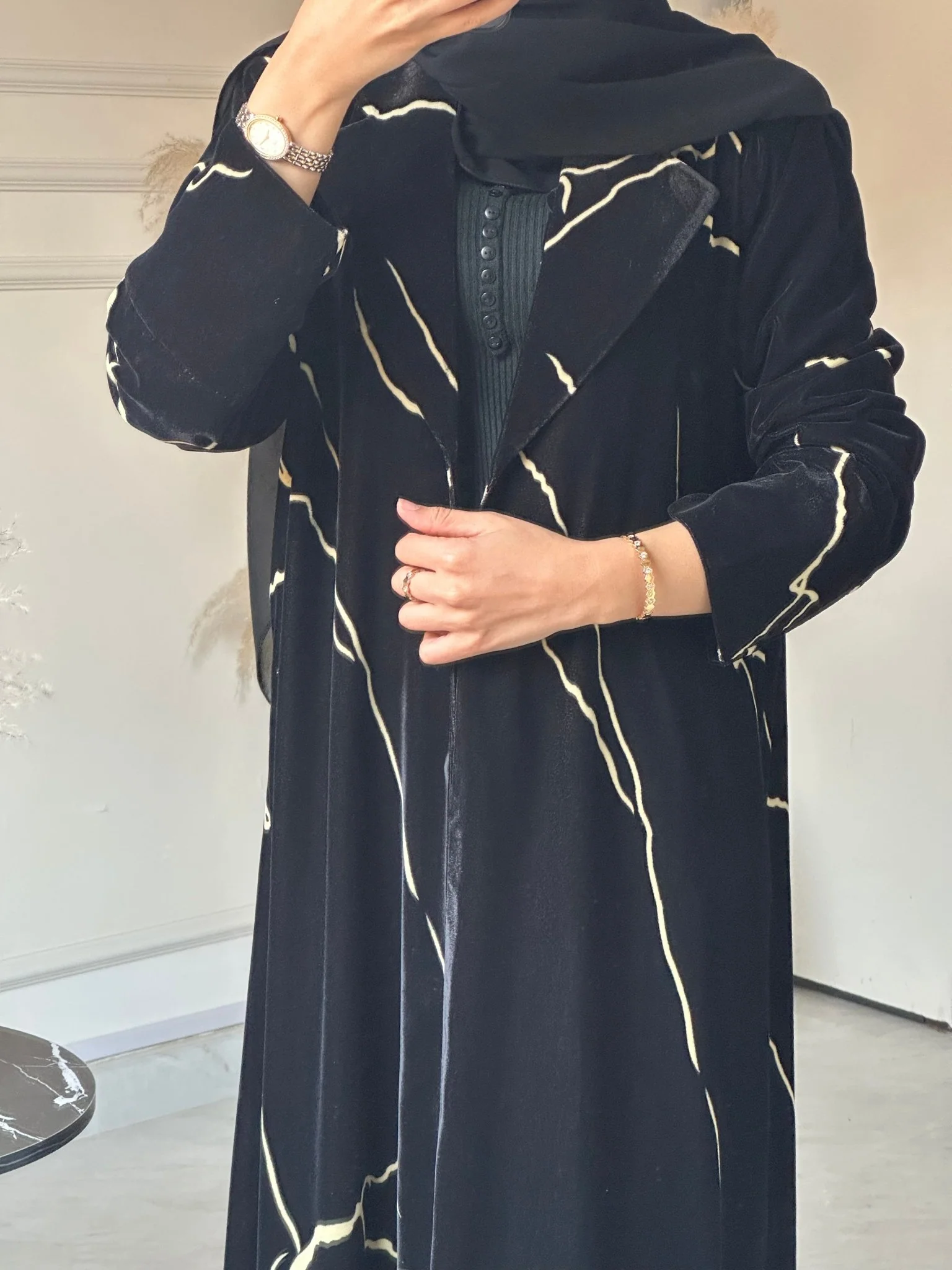 C 0724 Velvet Coat Black Abaya - Image 6