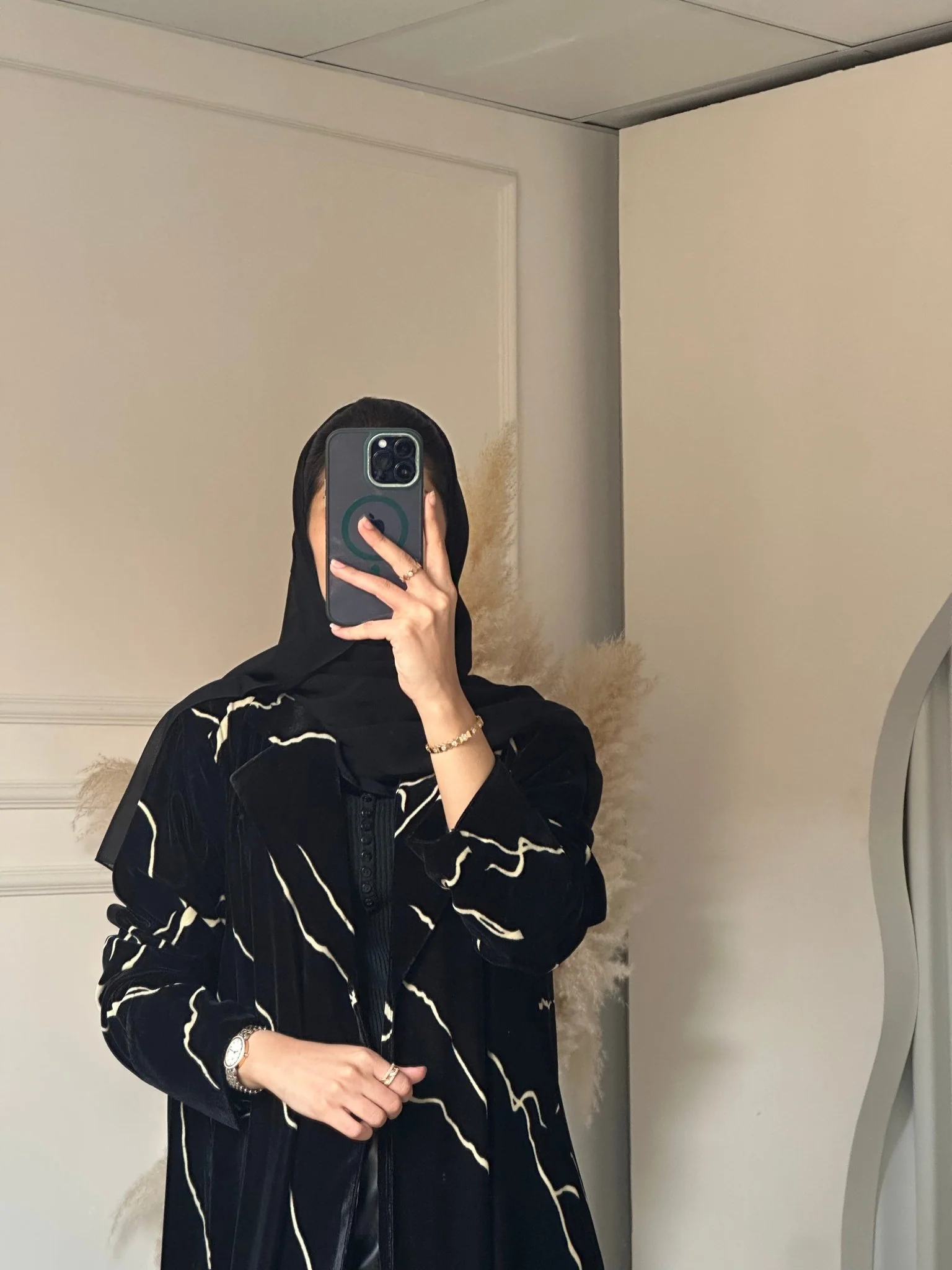 C 0724 Velvet Coat Black Abaya - Image 7
