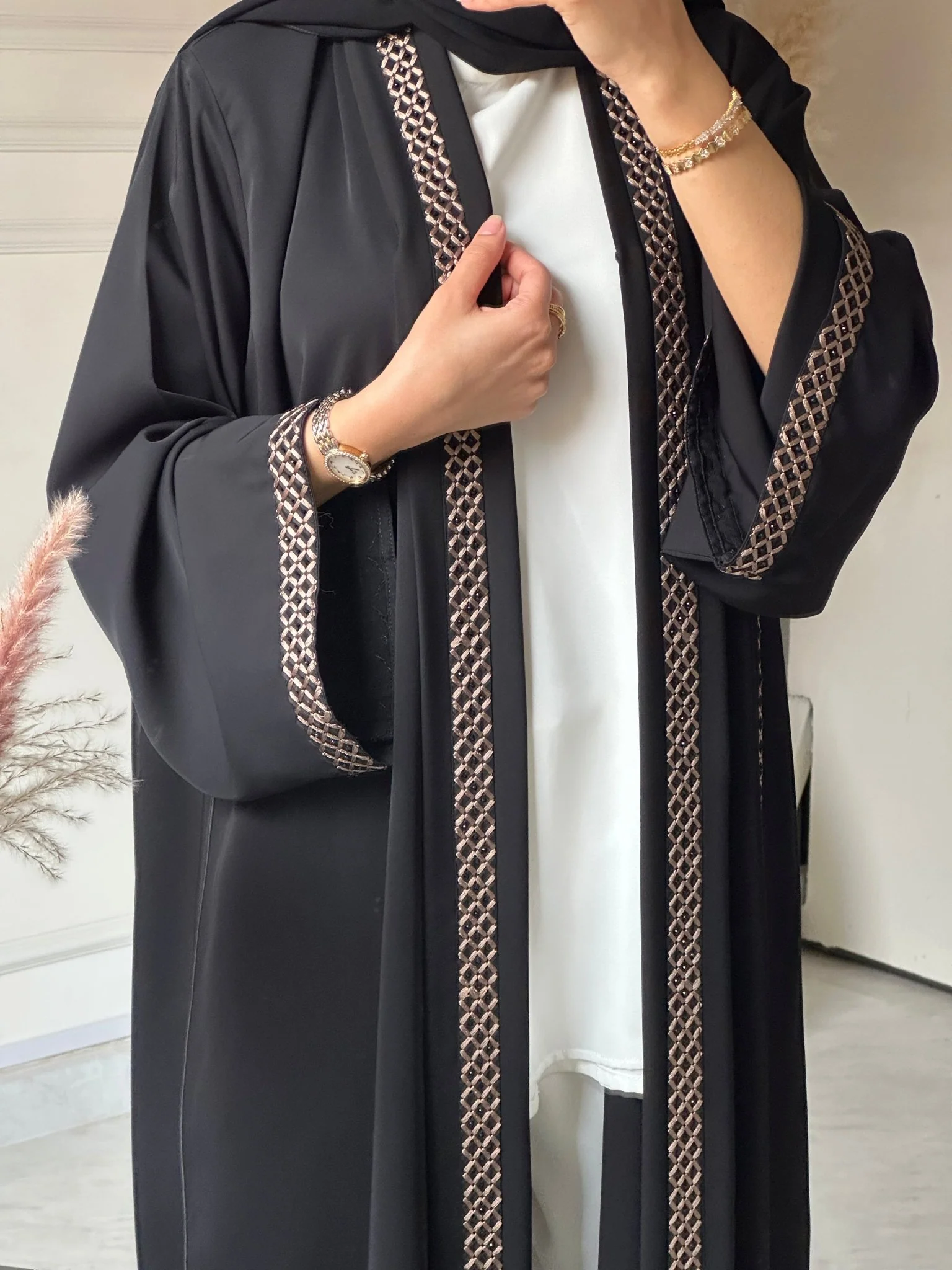 C 0736 Embroidered Black Abaya - Image 7