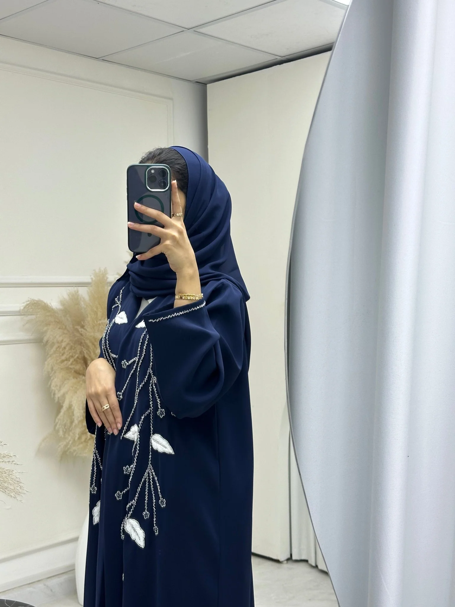 C 0743 Navy Blue Beaded Abaya - Image 8