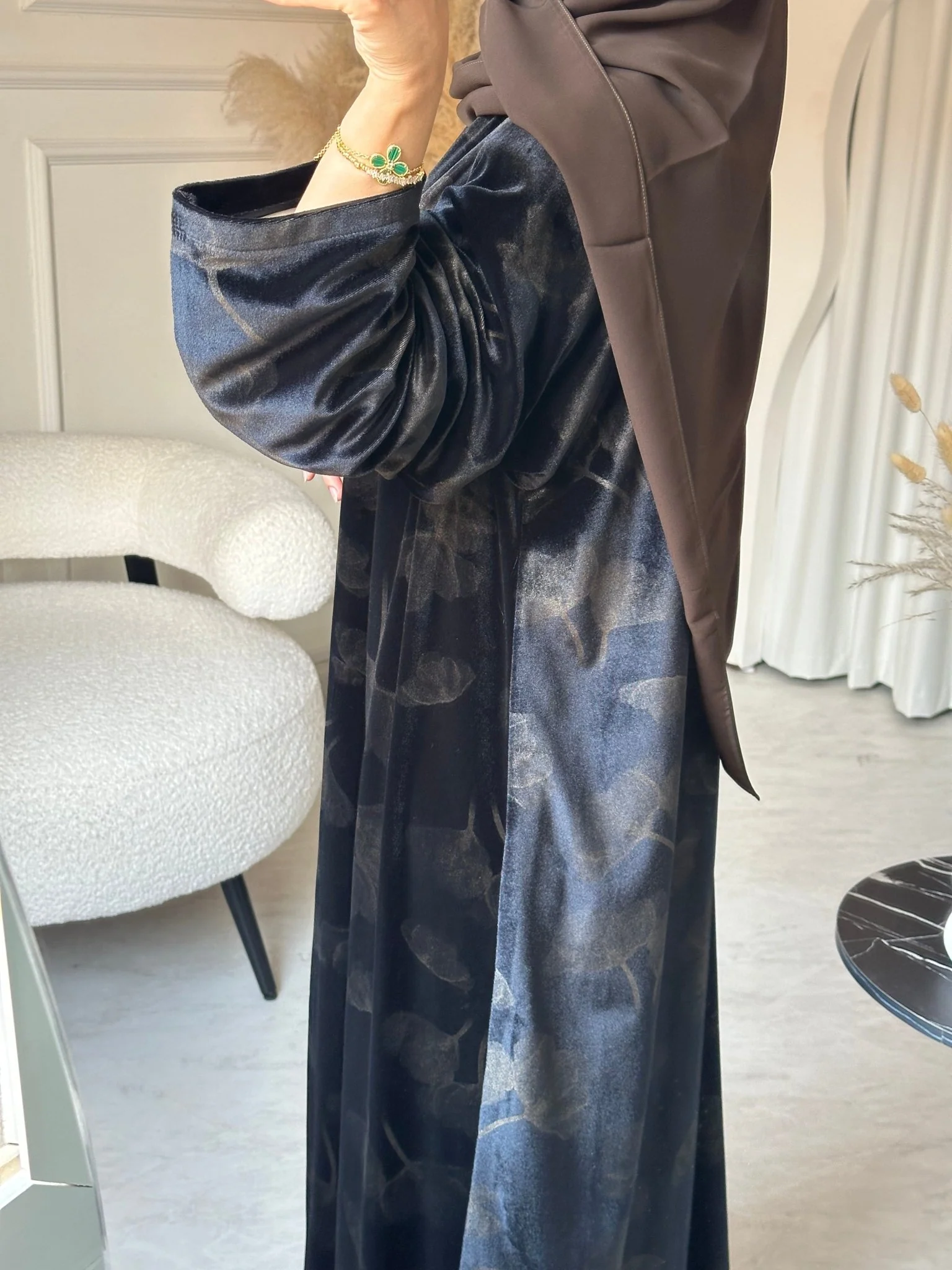 C 0750-01 Brown Floral Abaya - Image 7