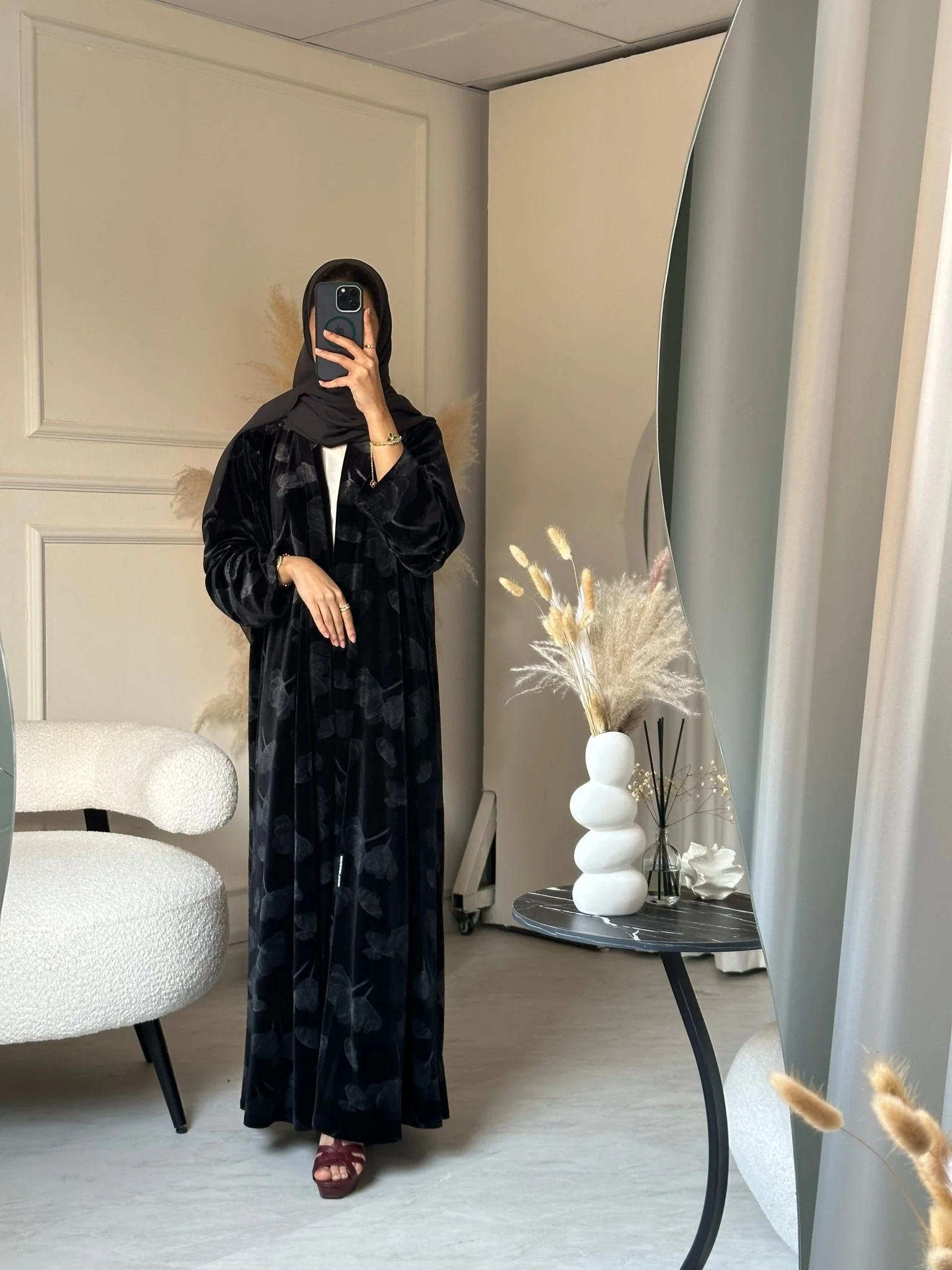 C 0750-02 Grey Floral Abaya - Image 4