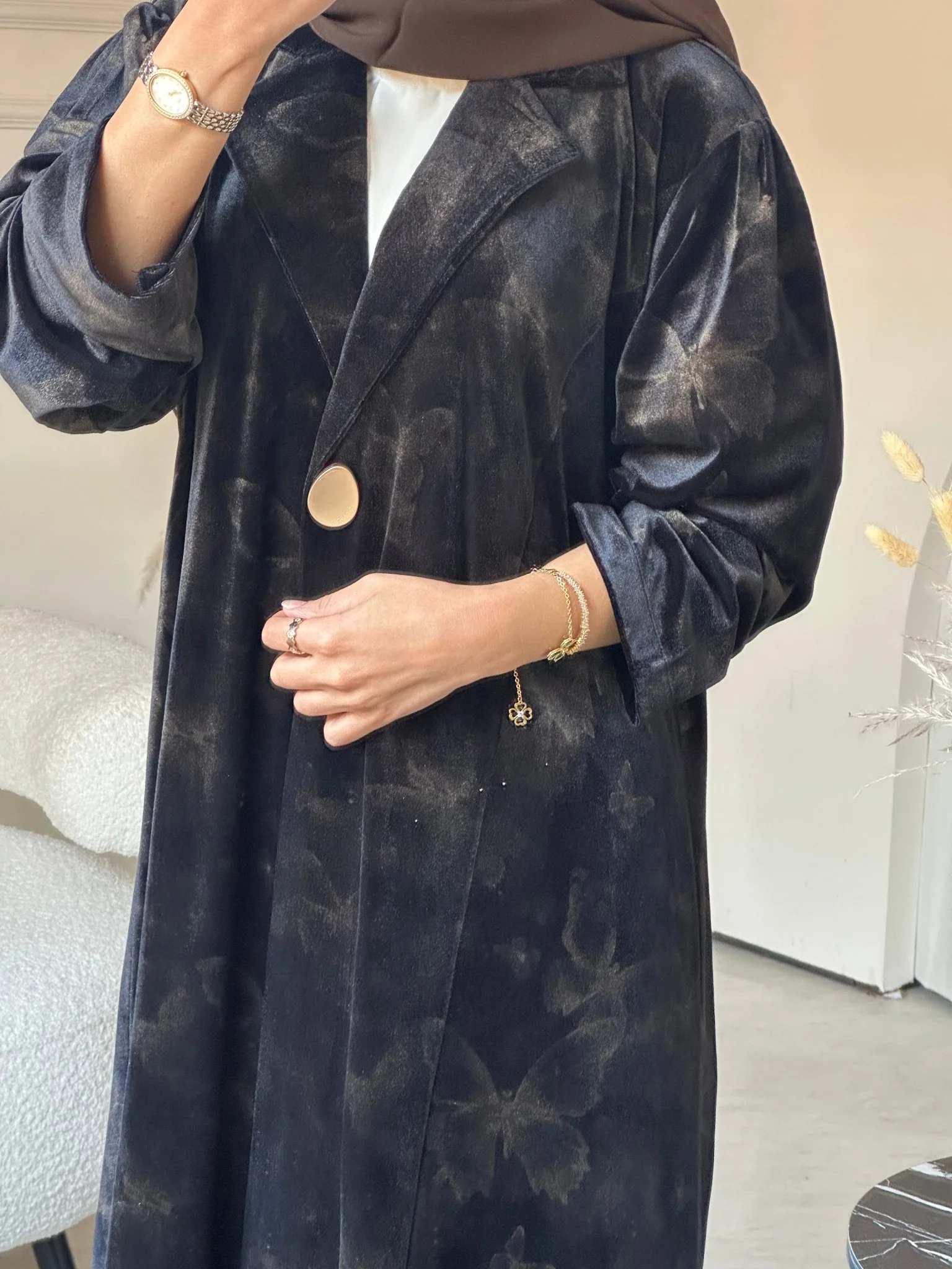 C 0751-01 Brown Butterfly Abaya - Image 3