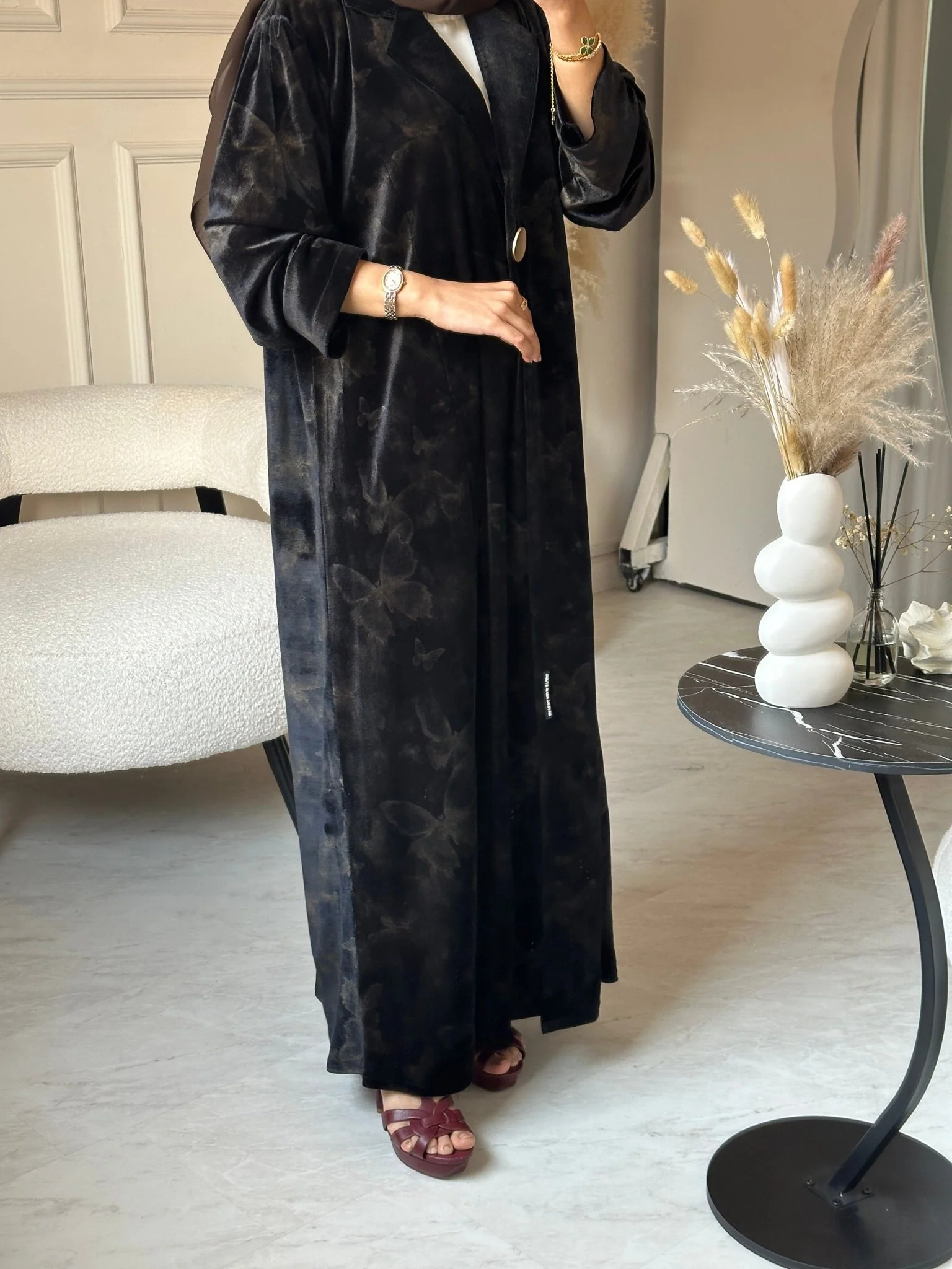 C 0751-01 Brown Butterfly Abaya - Image 5