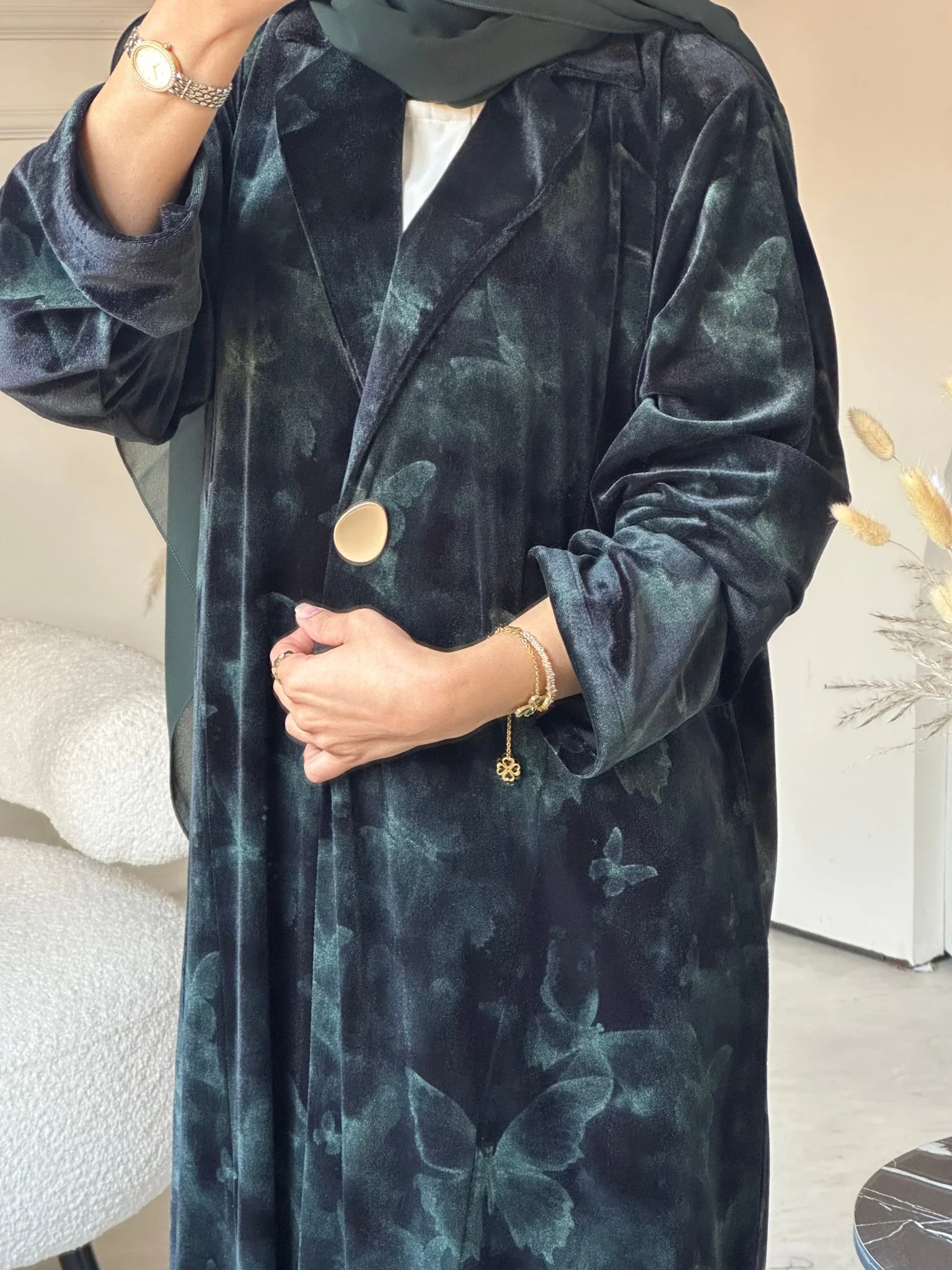 C 0751-03 Green Butterfly Abaya - Image 2