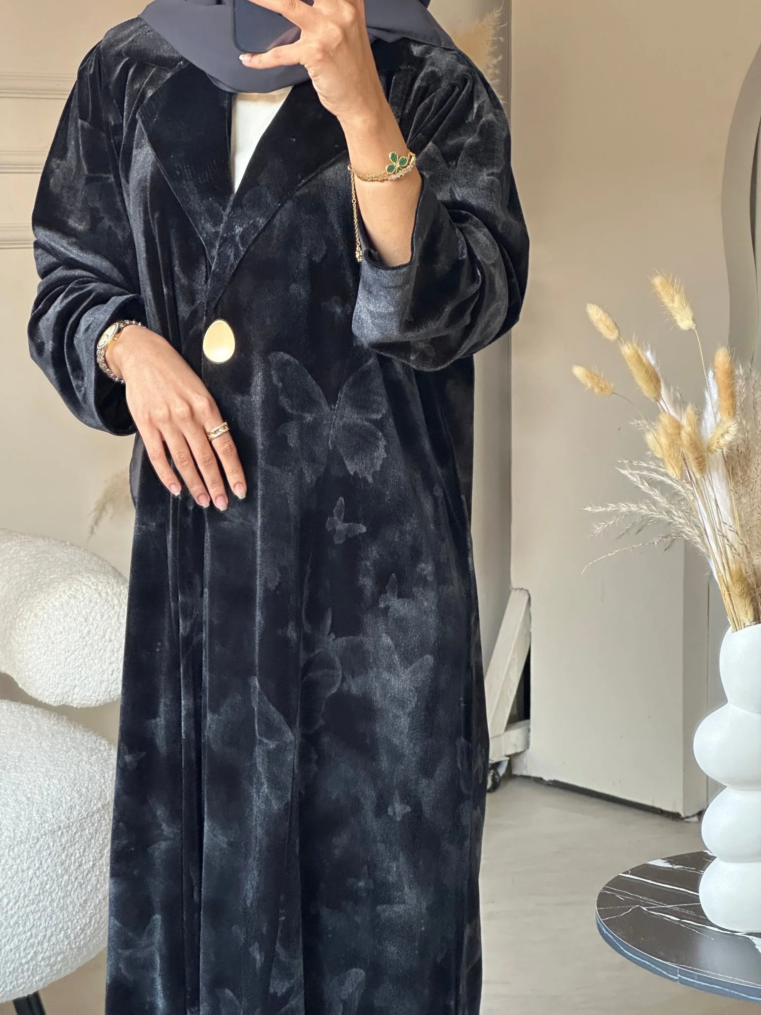 C 0751-04 Grey Butterfly Abaya - Image 2