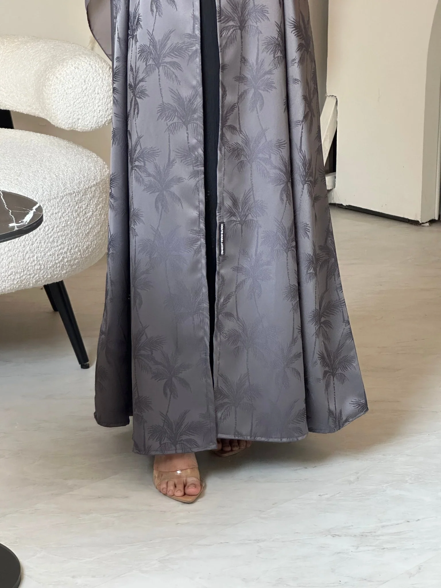 C 0754-03 Dark Grey Printed Abaya - Image 4