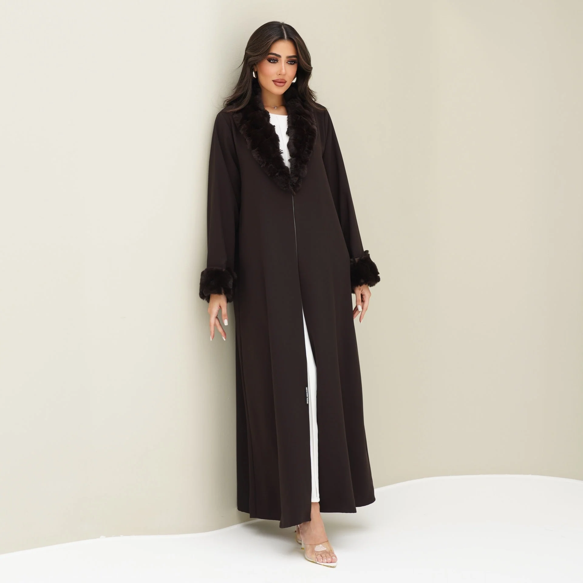 C 0768 Deep Brown Fur Abaya - Image 5