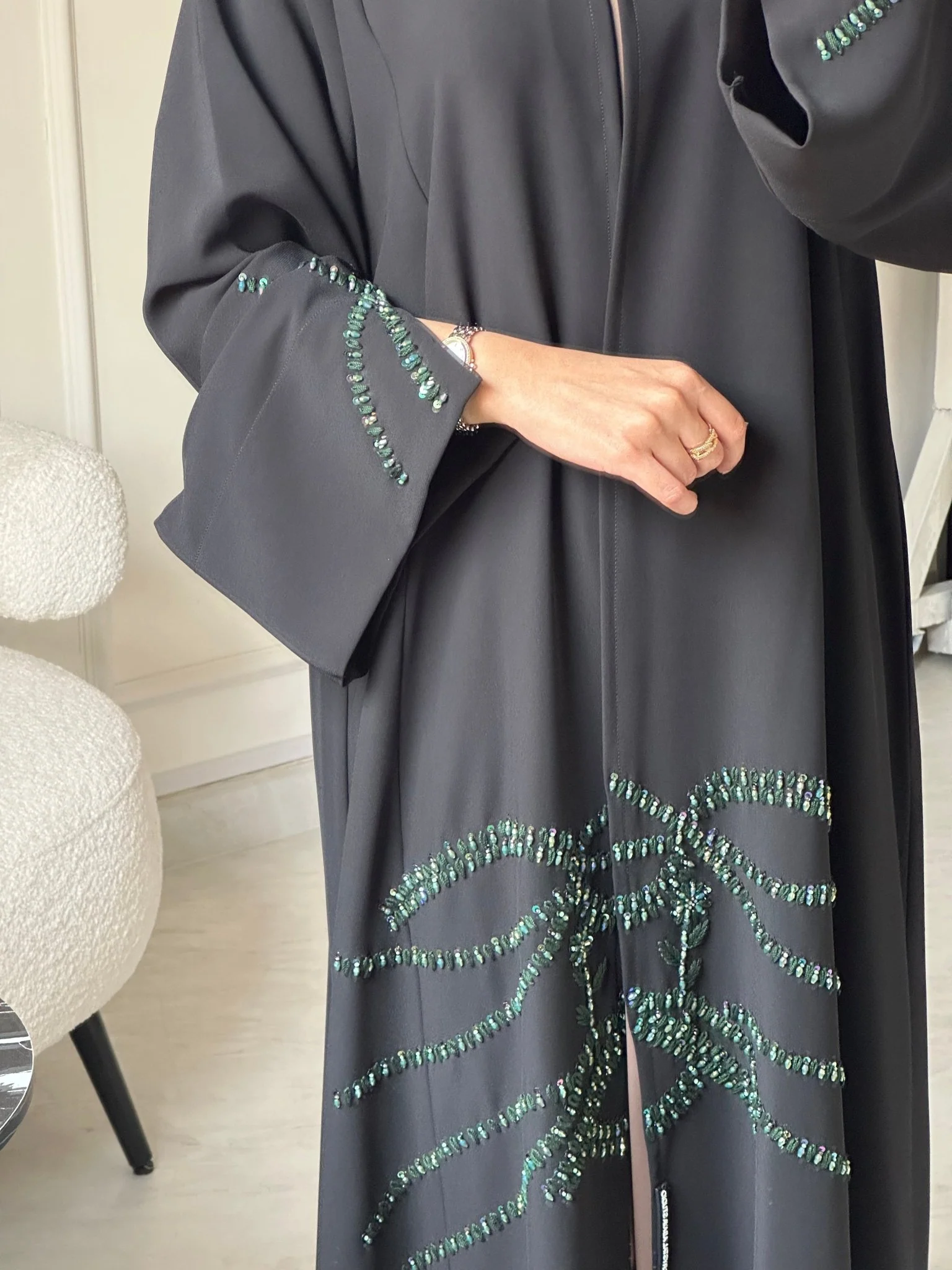 C 0793 Black Beaded Abaya - Image 3