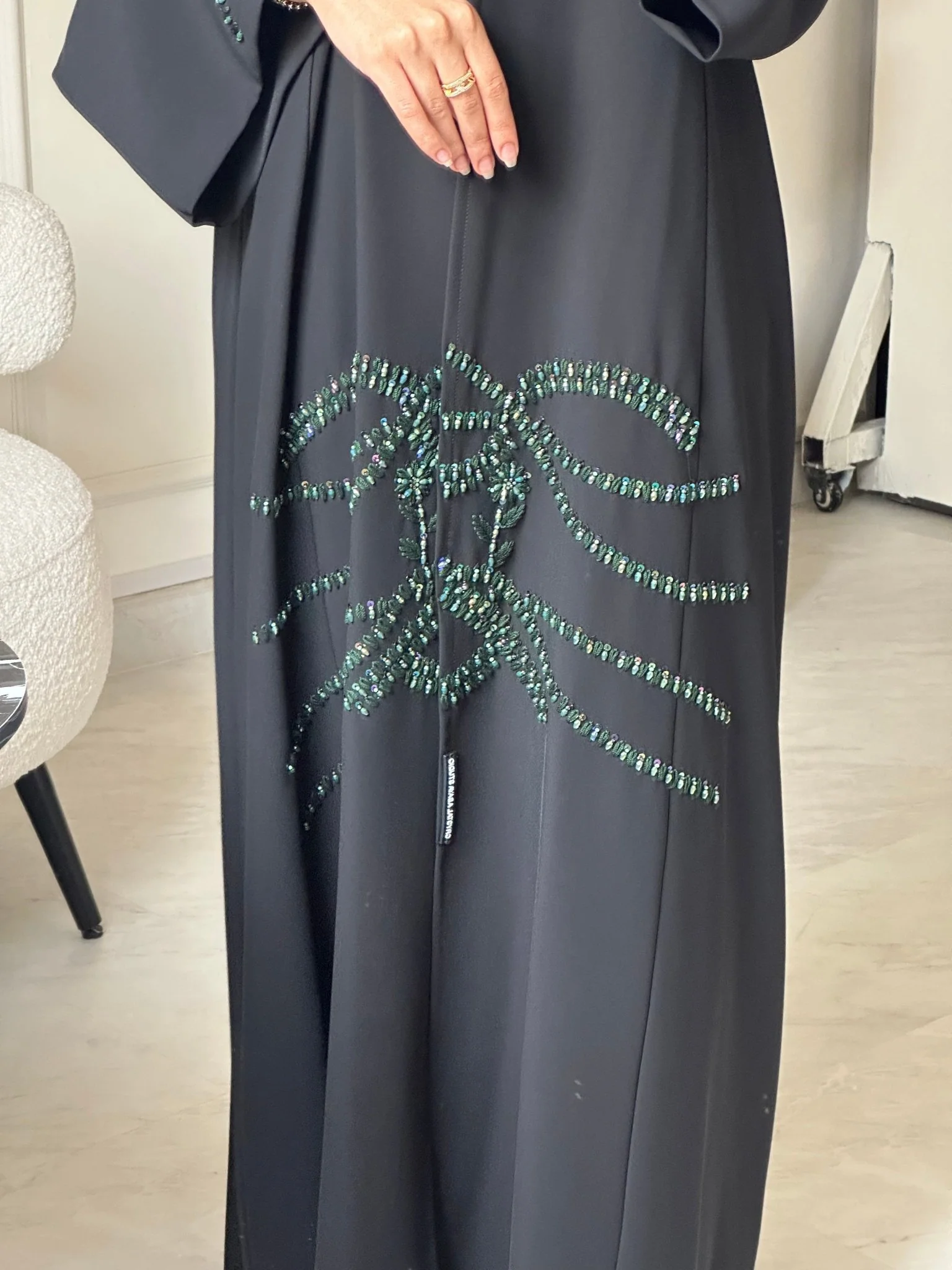 C 0793 Black Beaded Abaya - Image 7