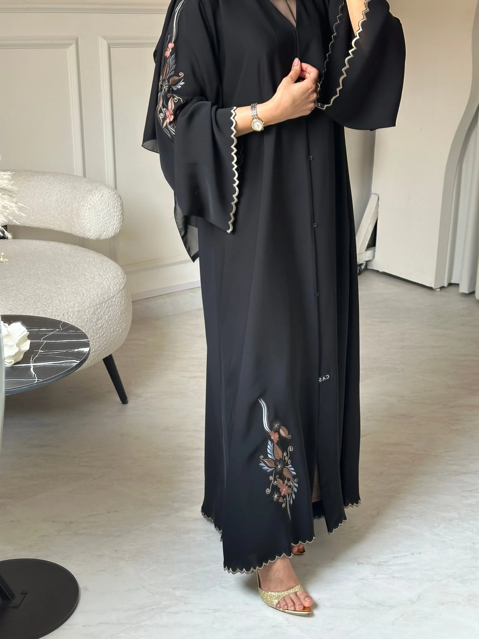 C 0798 Black Embroidered Abaya - Image 2