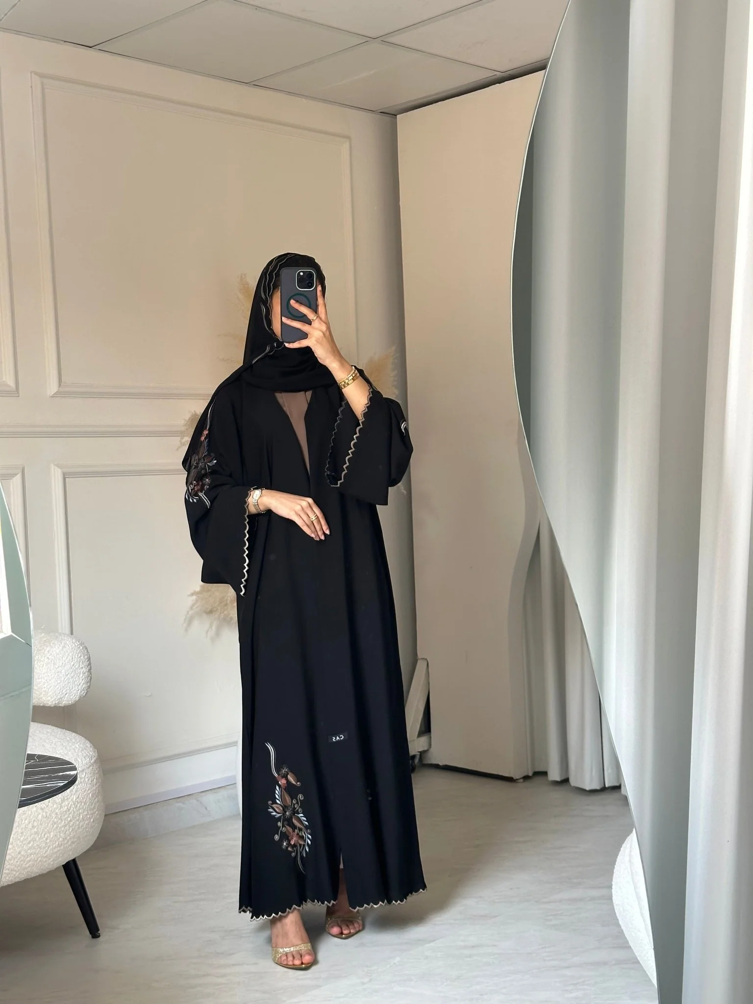 C 0798 Black Embroidered Abaya - Image 4