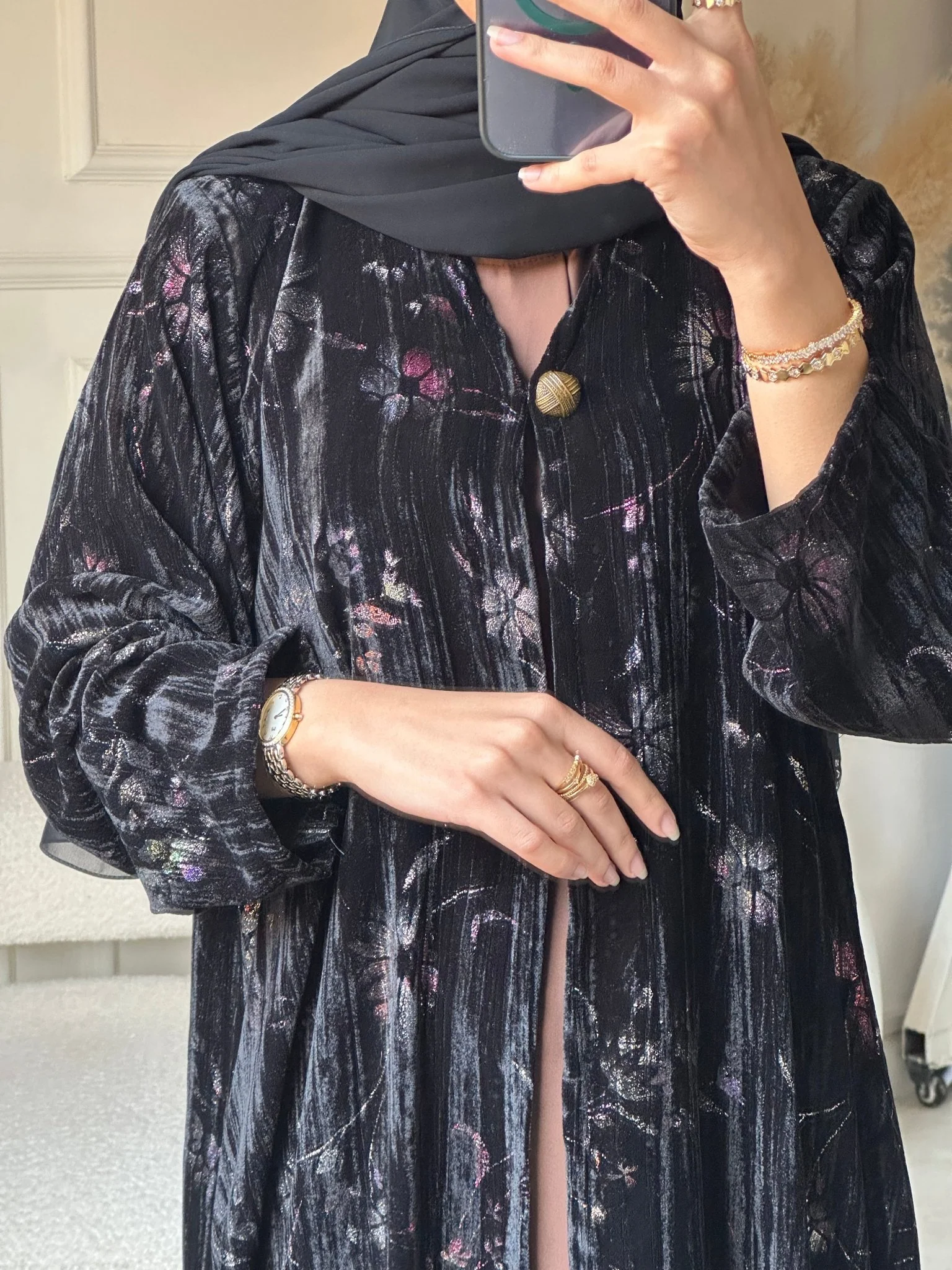 C 0821 Black Velvet Abaya - Image 3