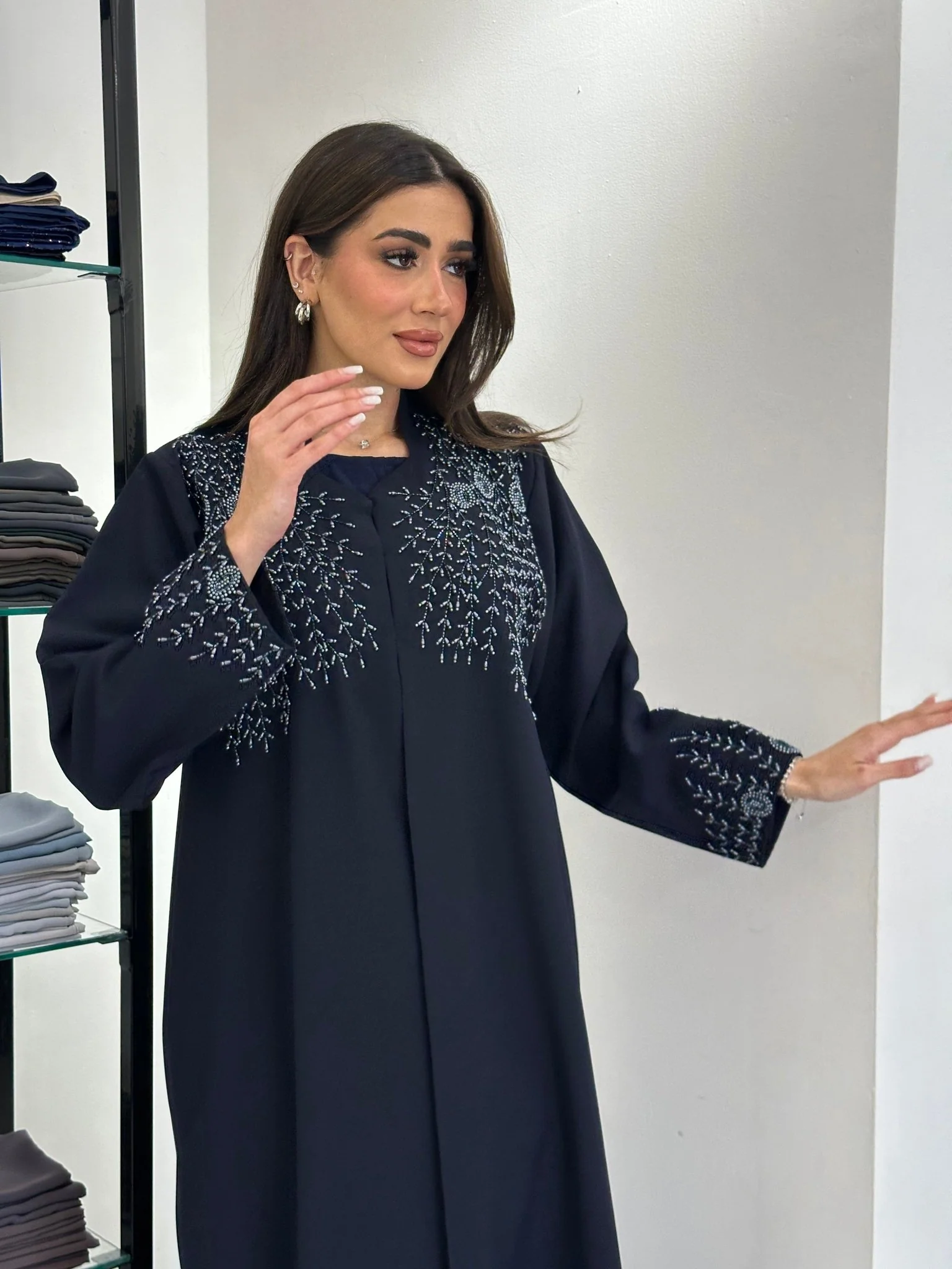 C 0834 Navy Blue Beaded Abaya - Image 6