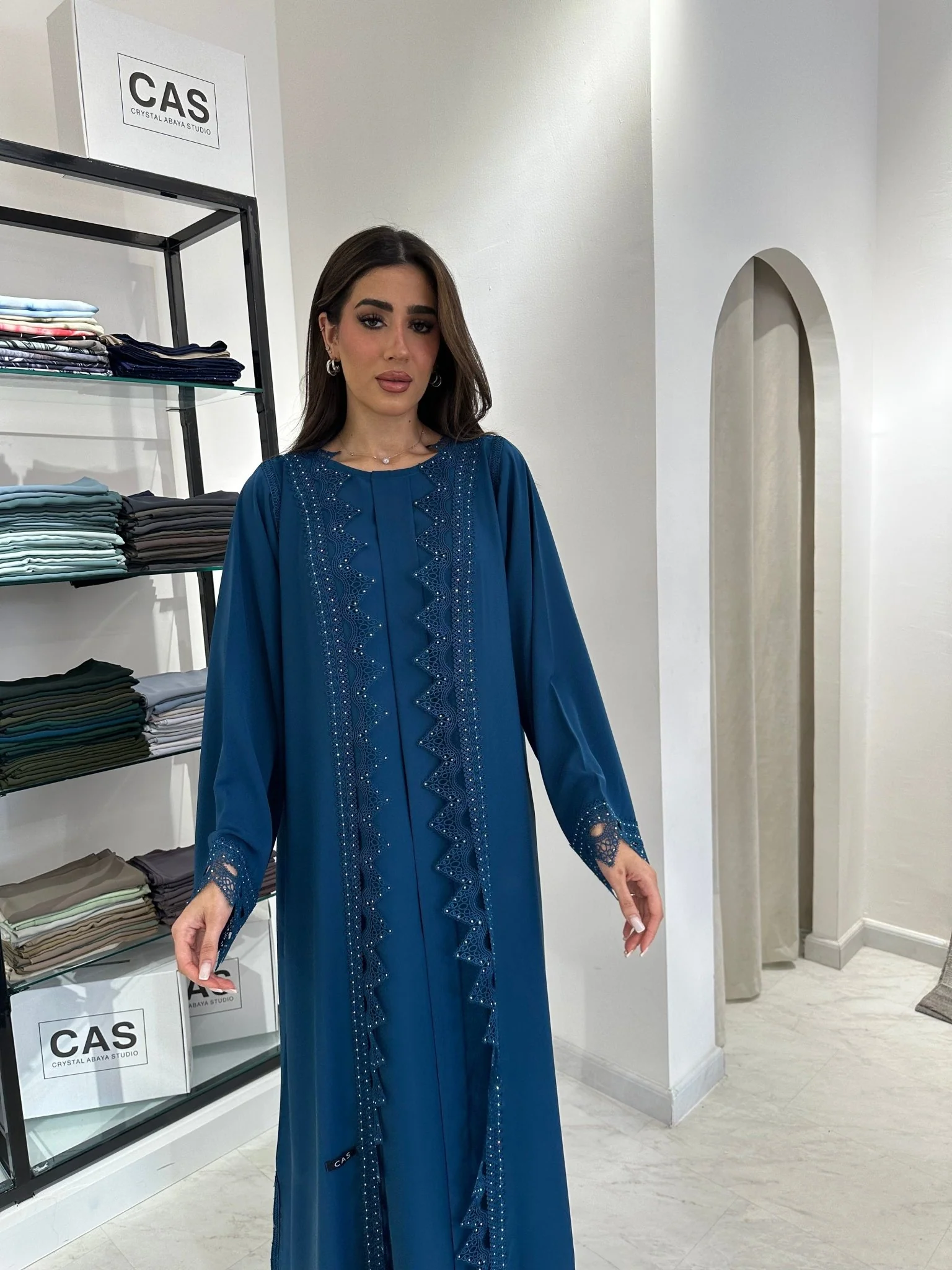 C 0837 Teal Lace Abaya - Image 6