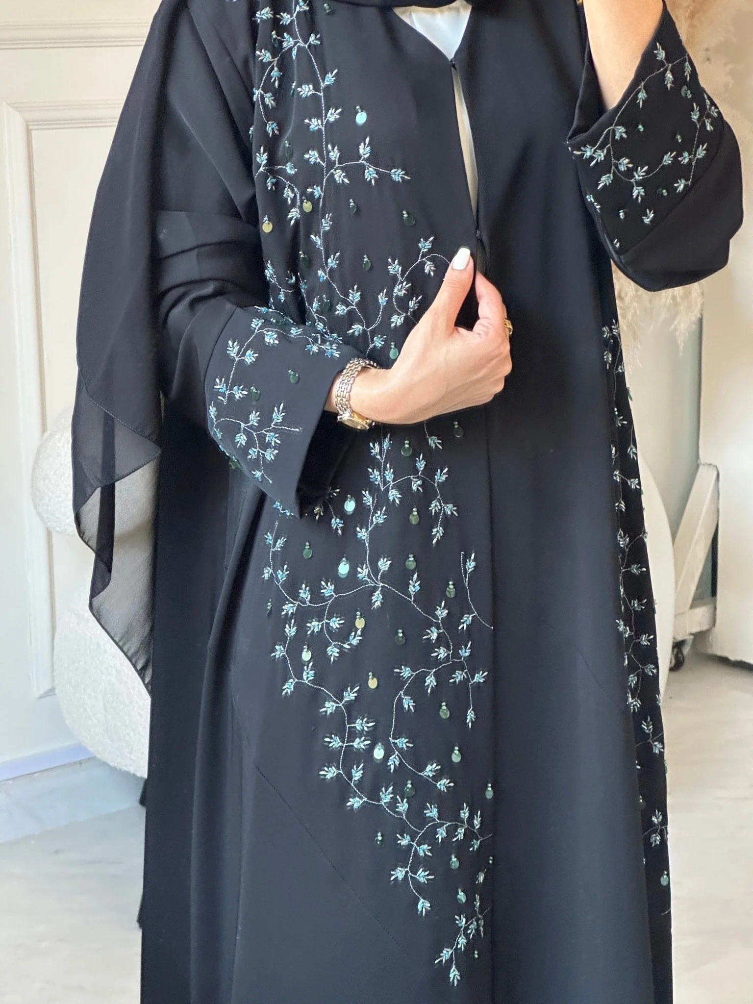 C 0853 Black Beaded Abaya