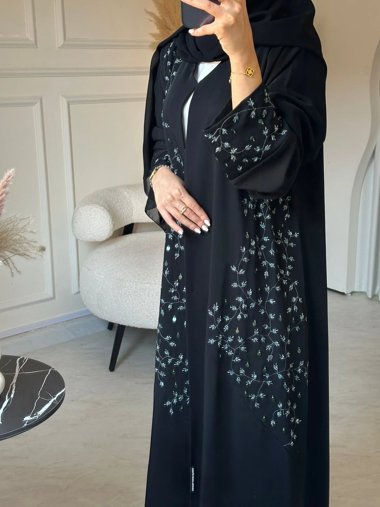 C 0853 Black Beaded Abaya - Image 2