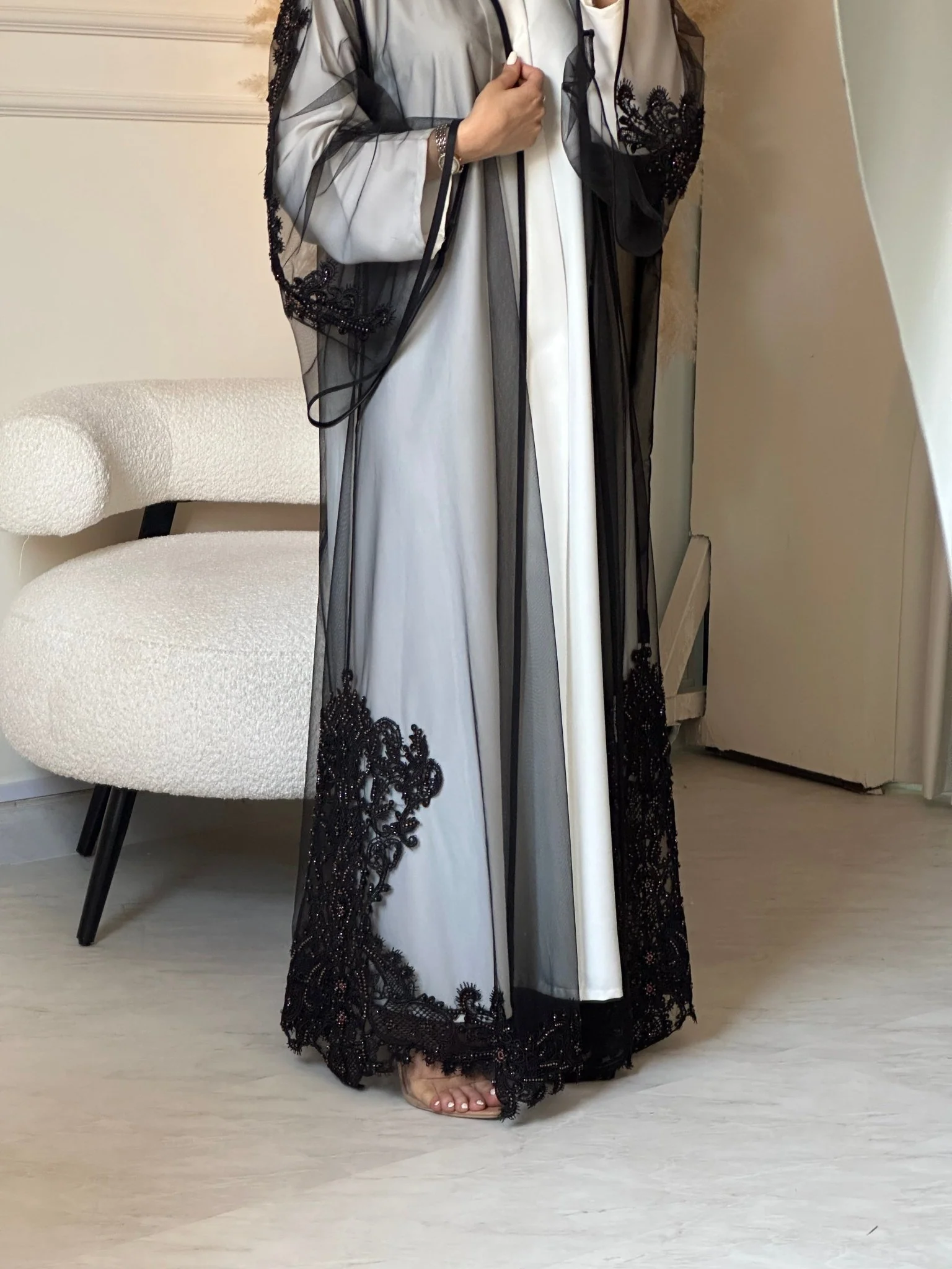 C 0854 Black Lace Abaya - Image 3