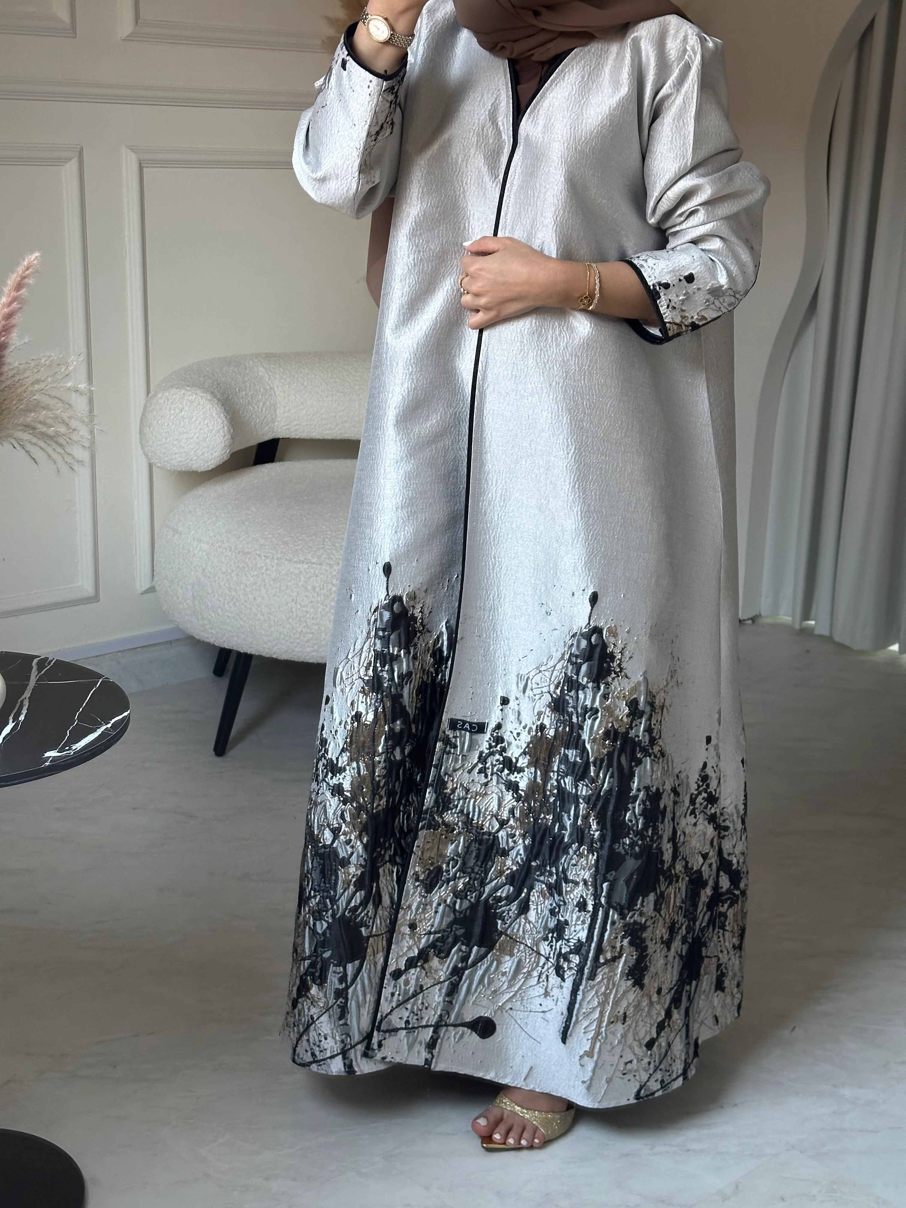 C 0856-01 Brown Printed Abaya - Image 2