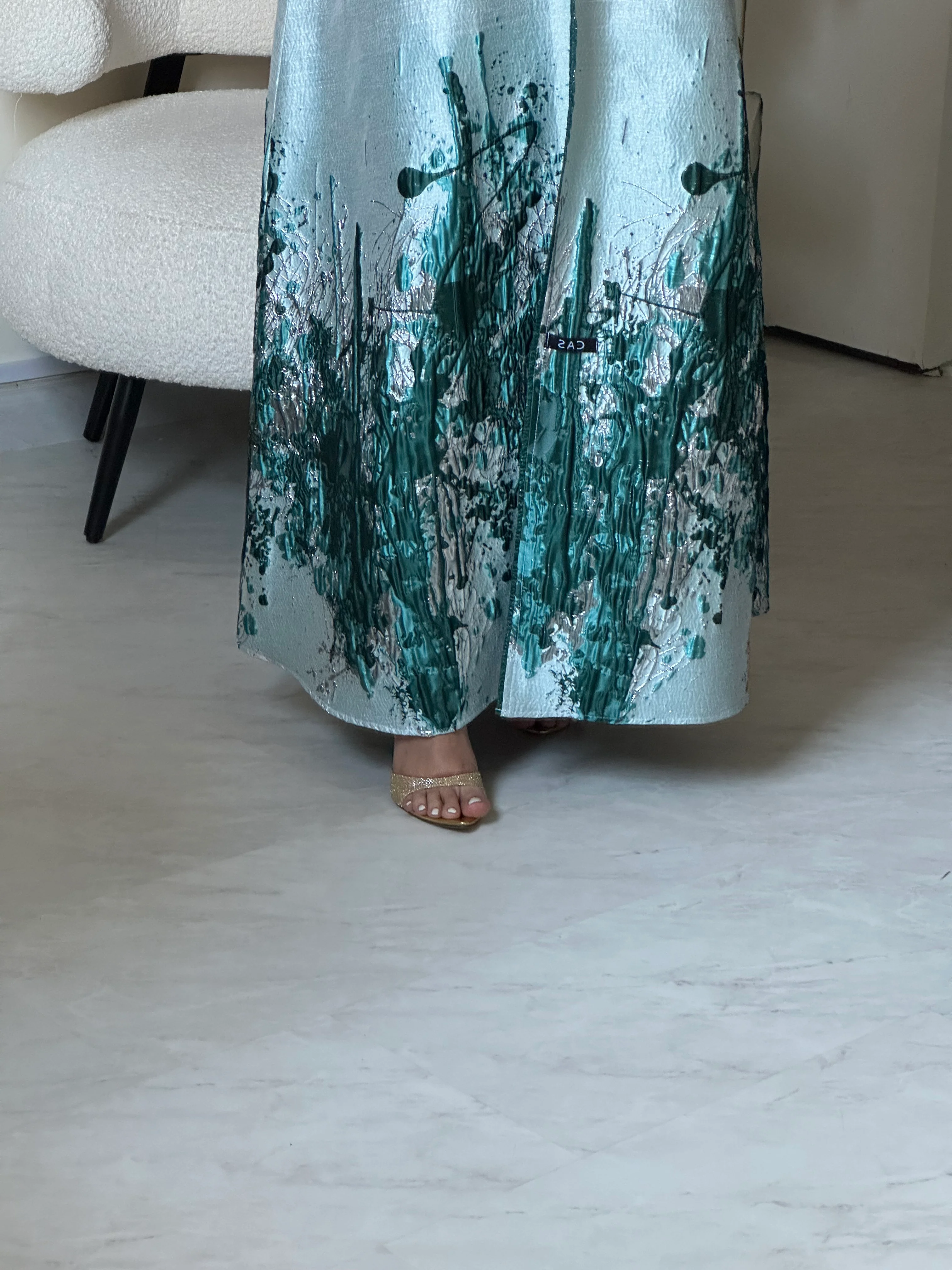 C 0856-02 Green Printed Abaya - Image 5