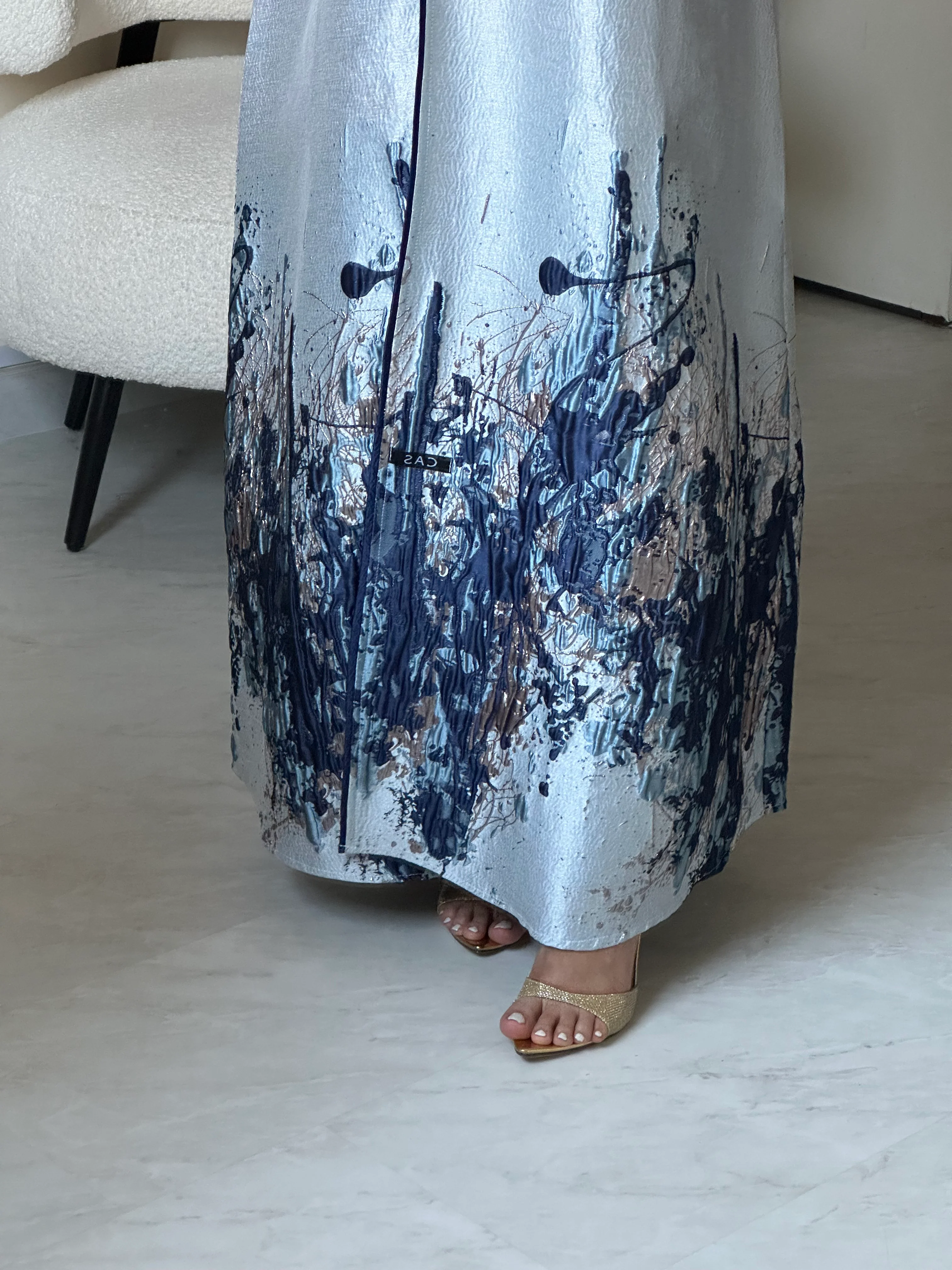 C 0856-03 Navy Blue Printed Abaya - Image 6