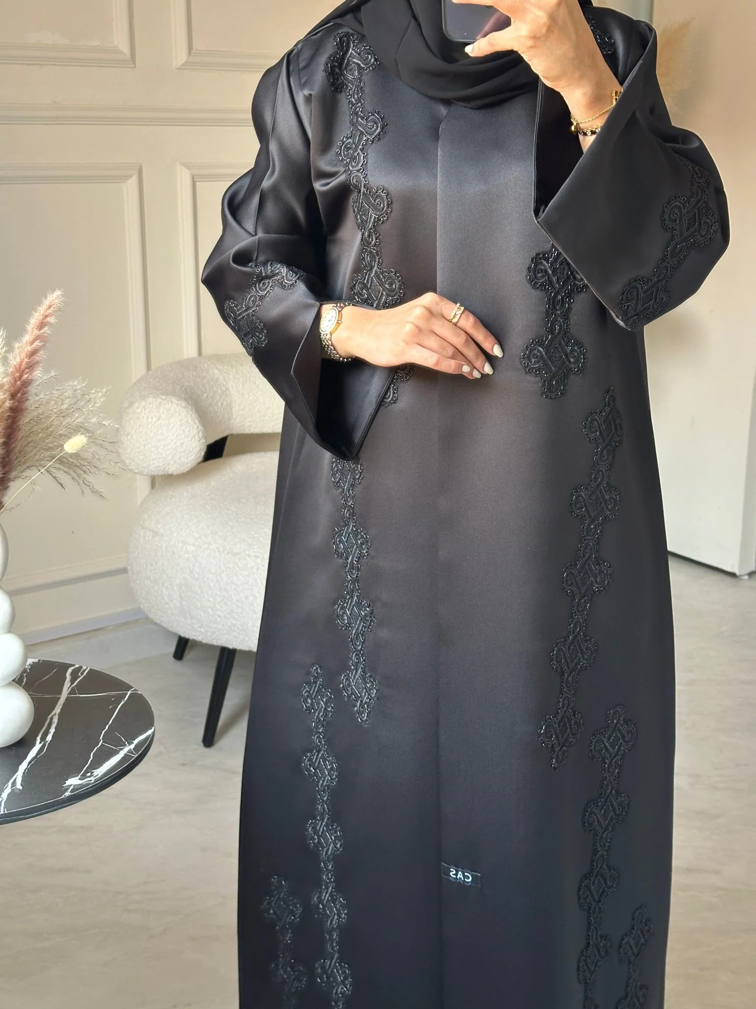 C 0860 Black Dantel Abaya - Image 4
