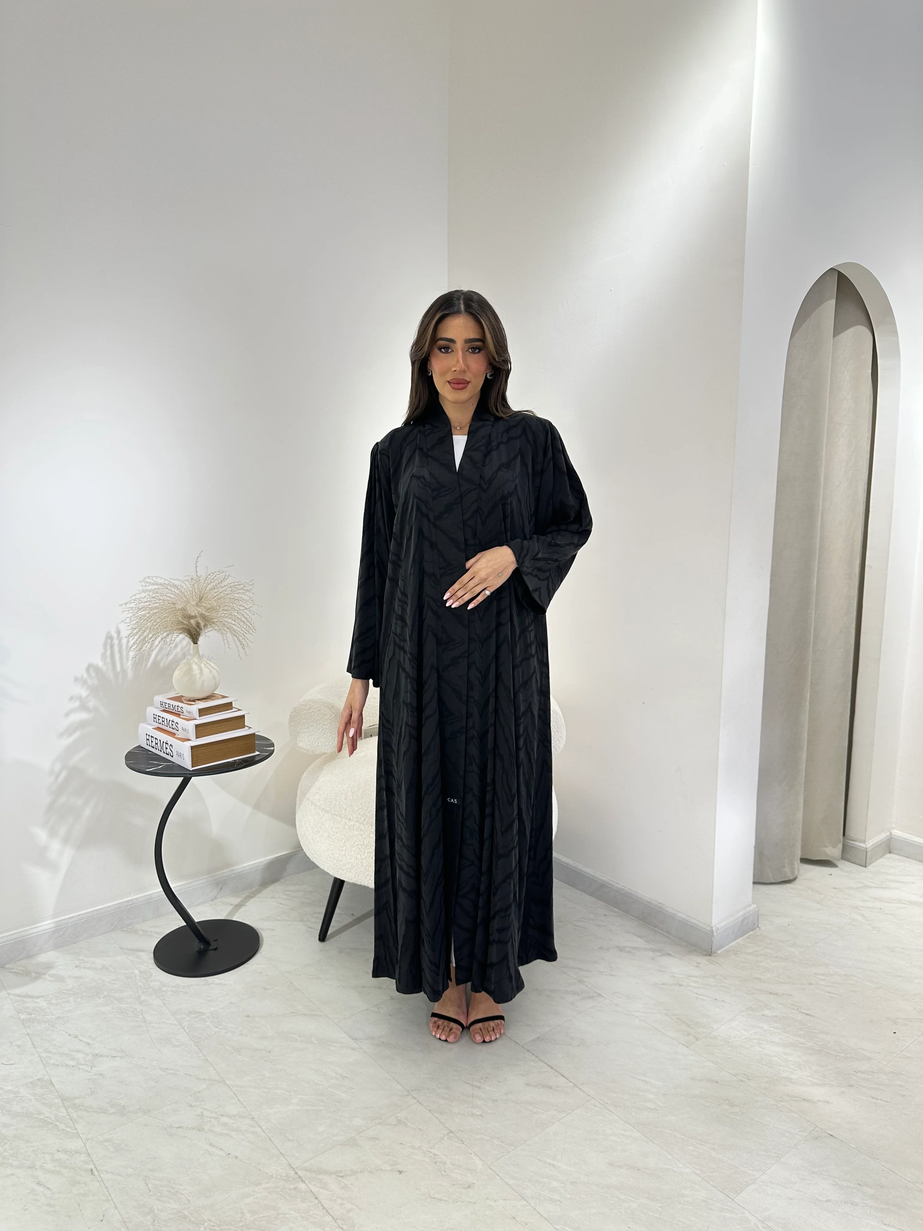 C 0863 Premium Black Printed Abaya - Image 4