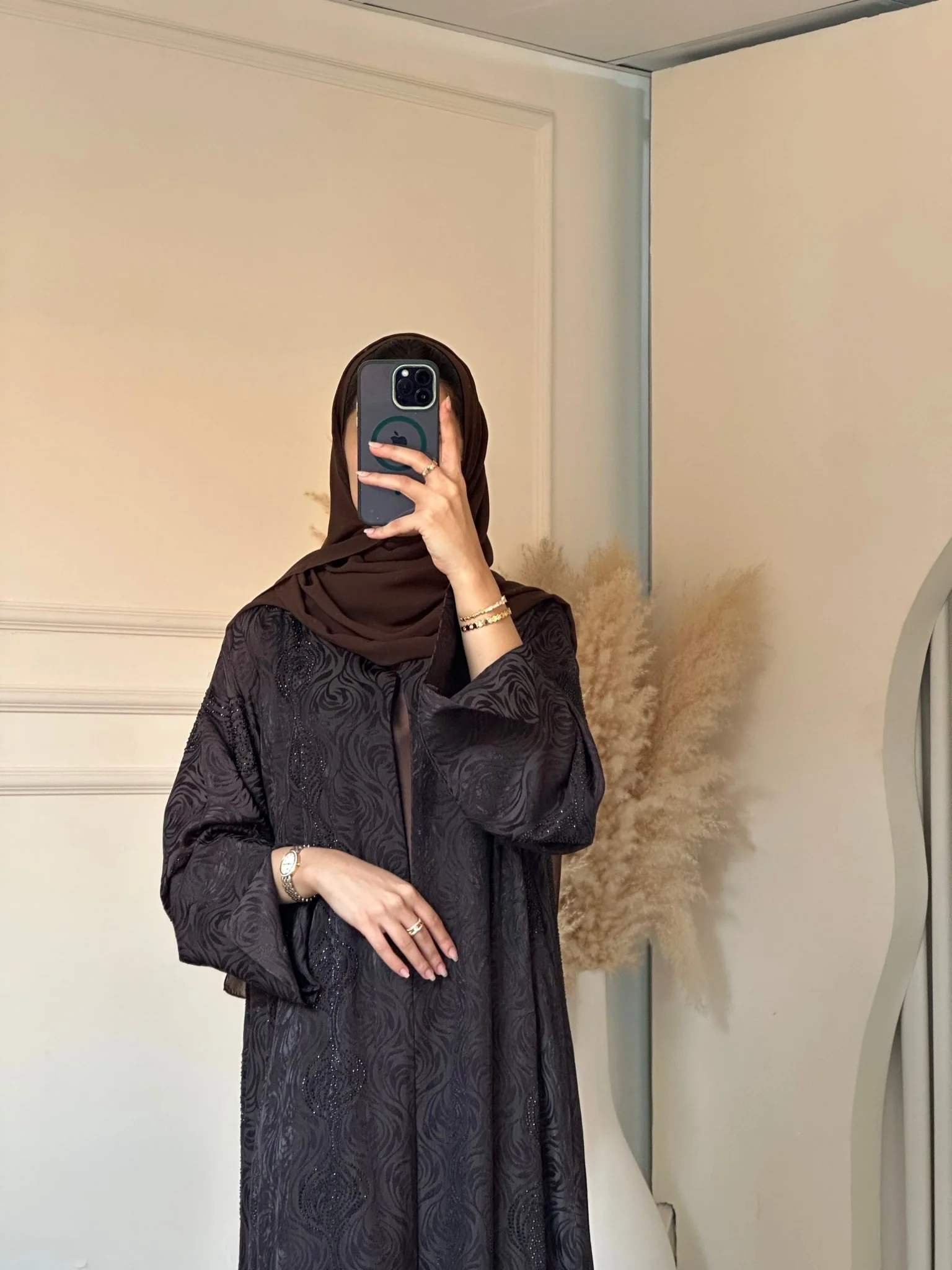 C 0879 Brown Printed Abaya - Image 3