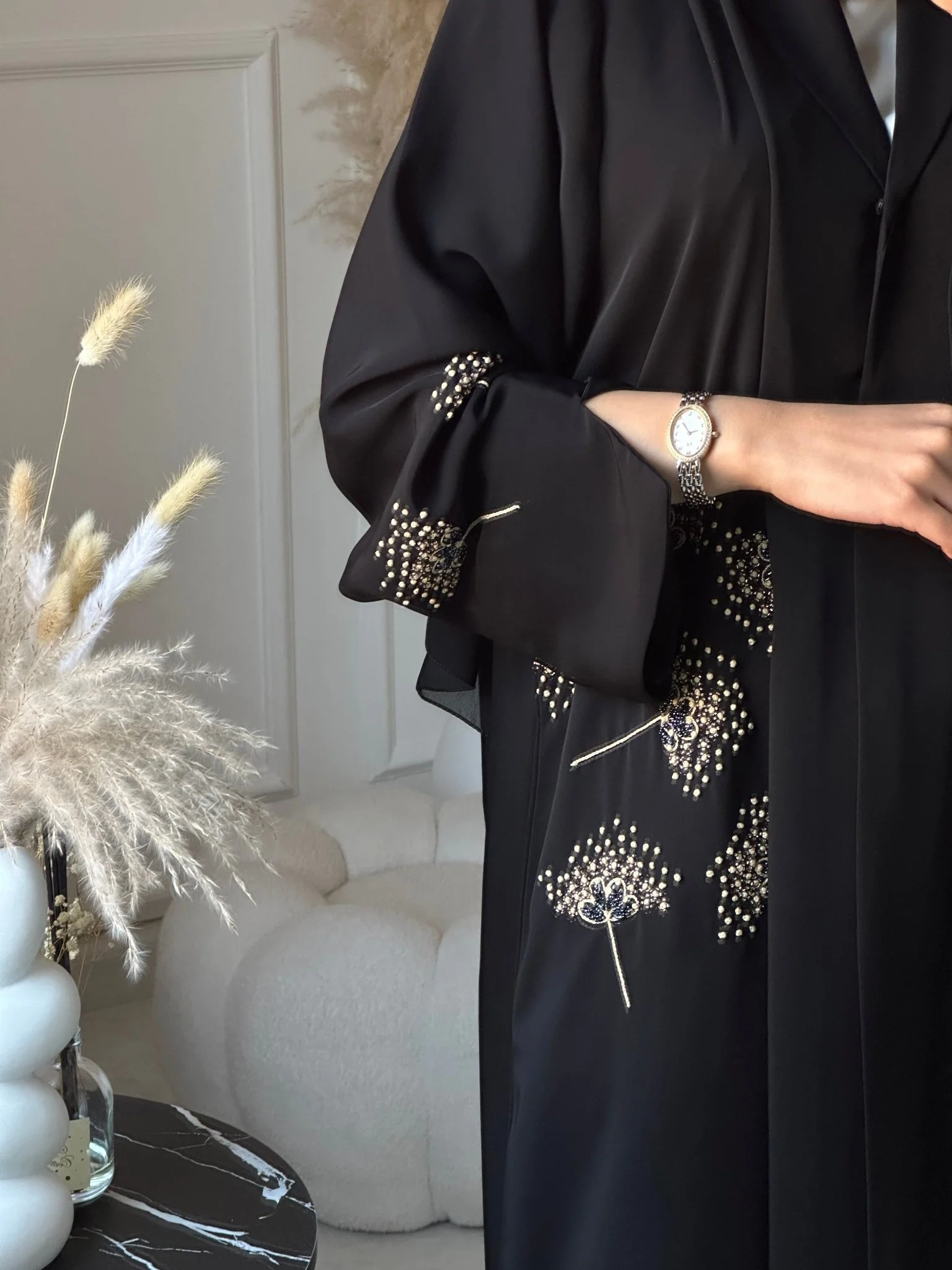 C 0889 Black Beaded Abaya - Image 2