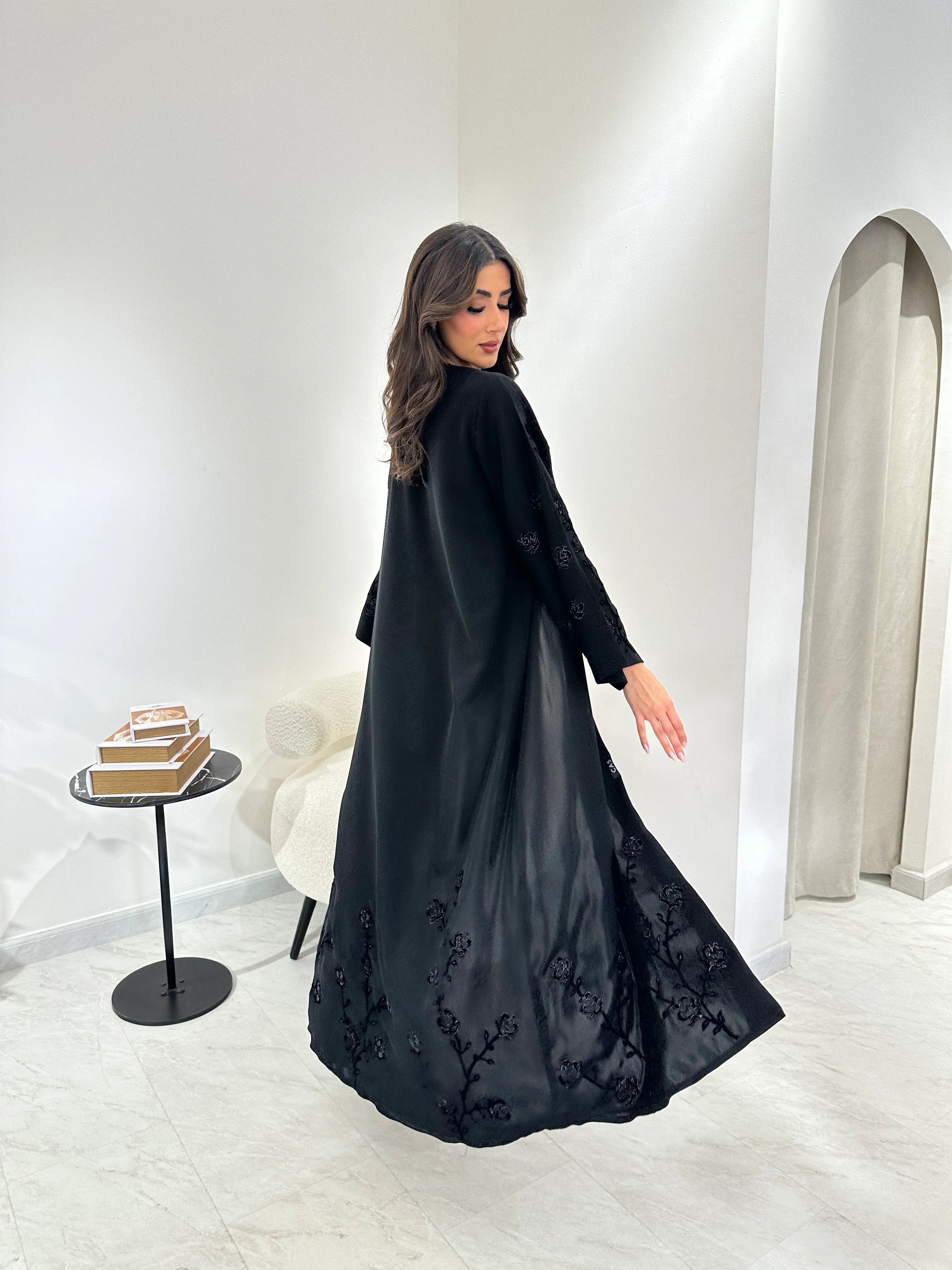 C 0901 Black Embroidered Abaya - Image 4