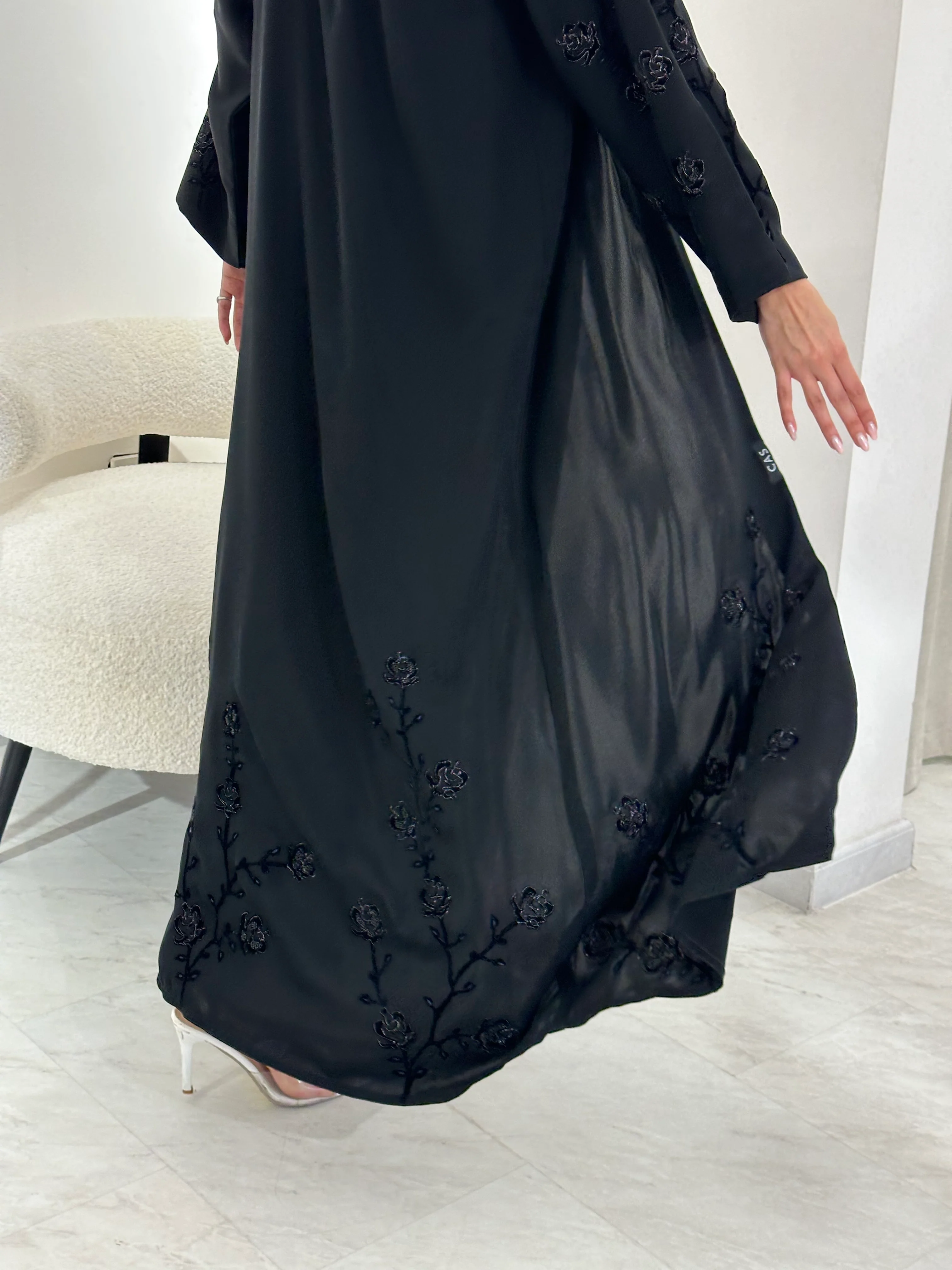 C 0901 Black Embroidered Abaya - Image 5