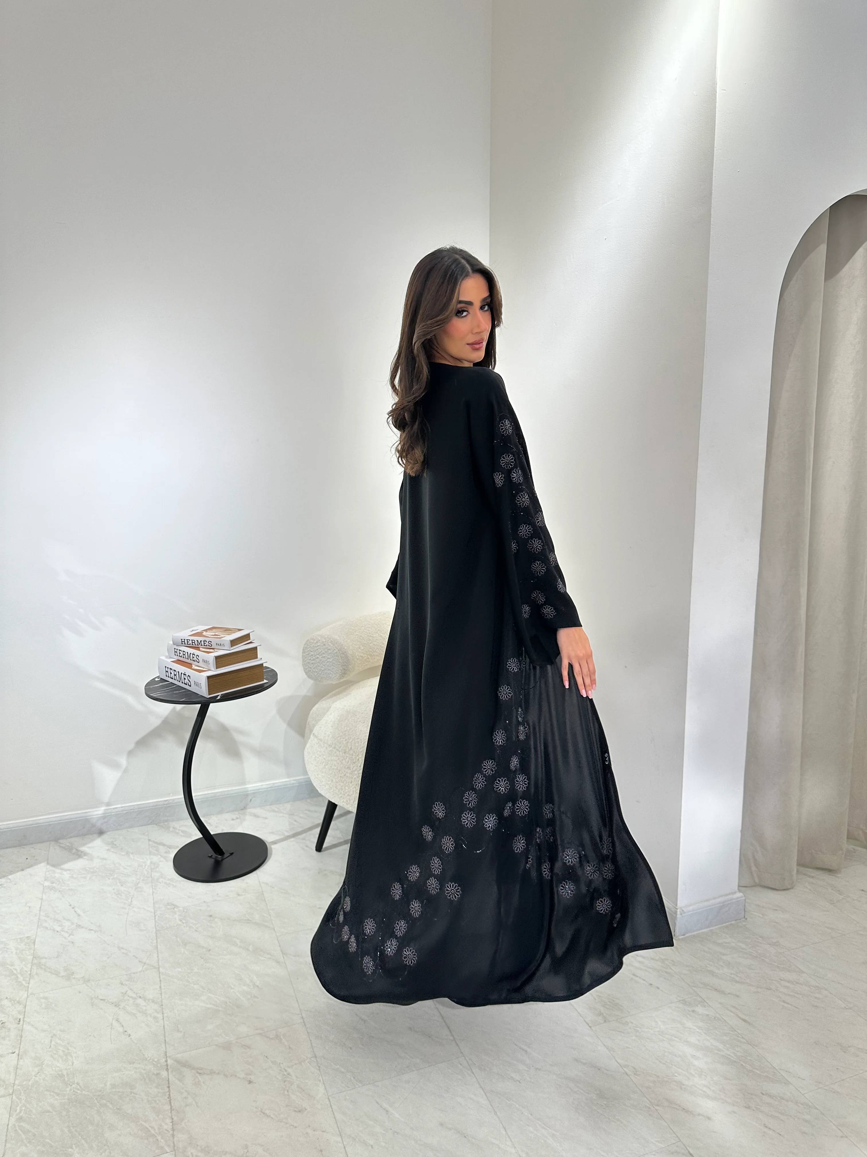 C 0960 Black Beaded Abaya - Image 7