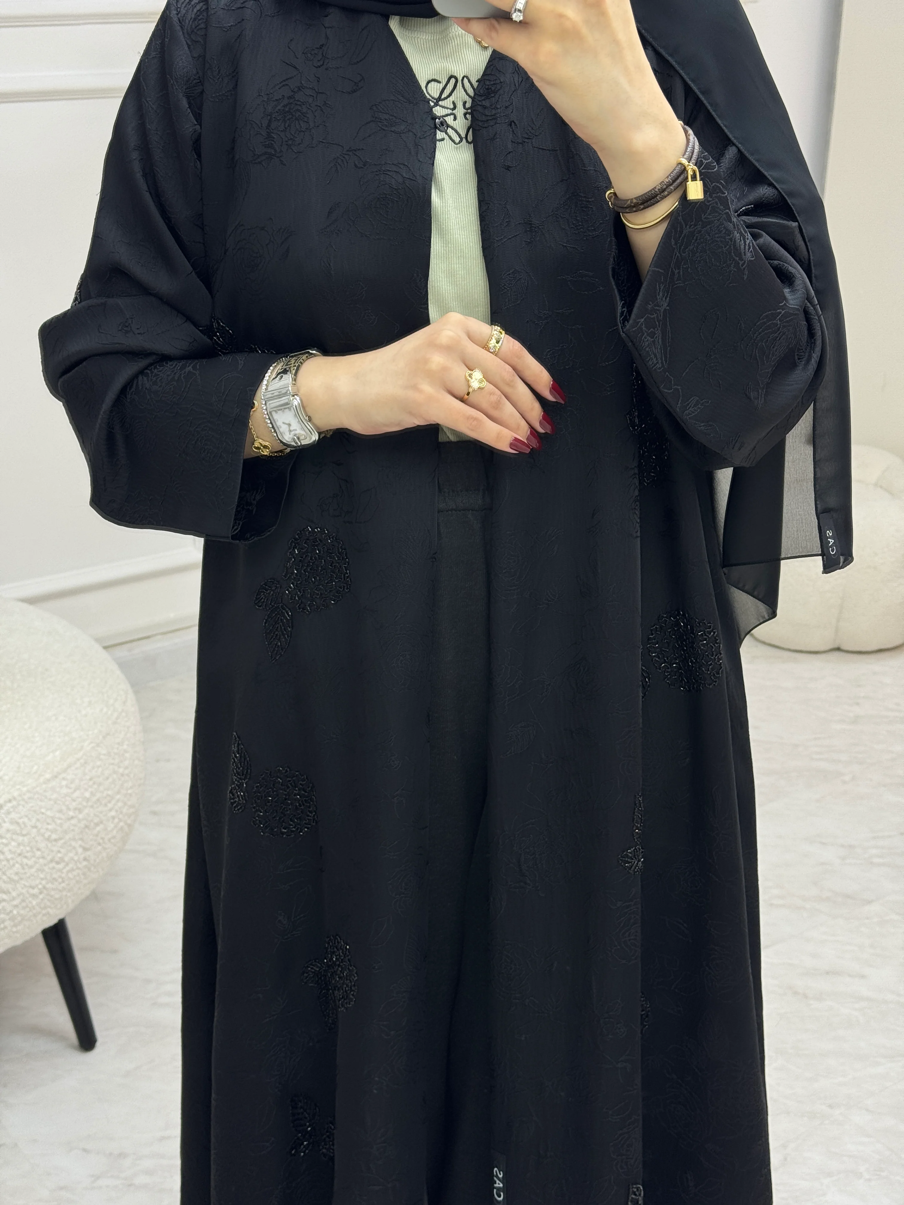 C 0989 Black Beaded Abaya - Image 3