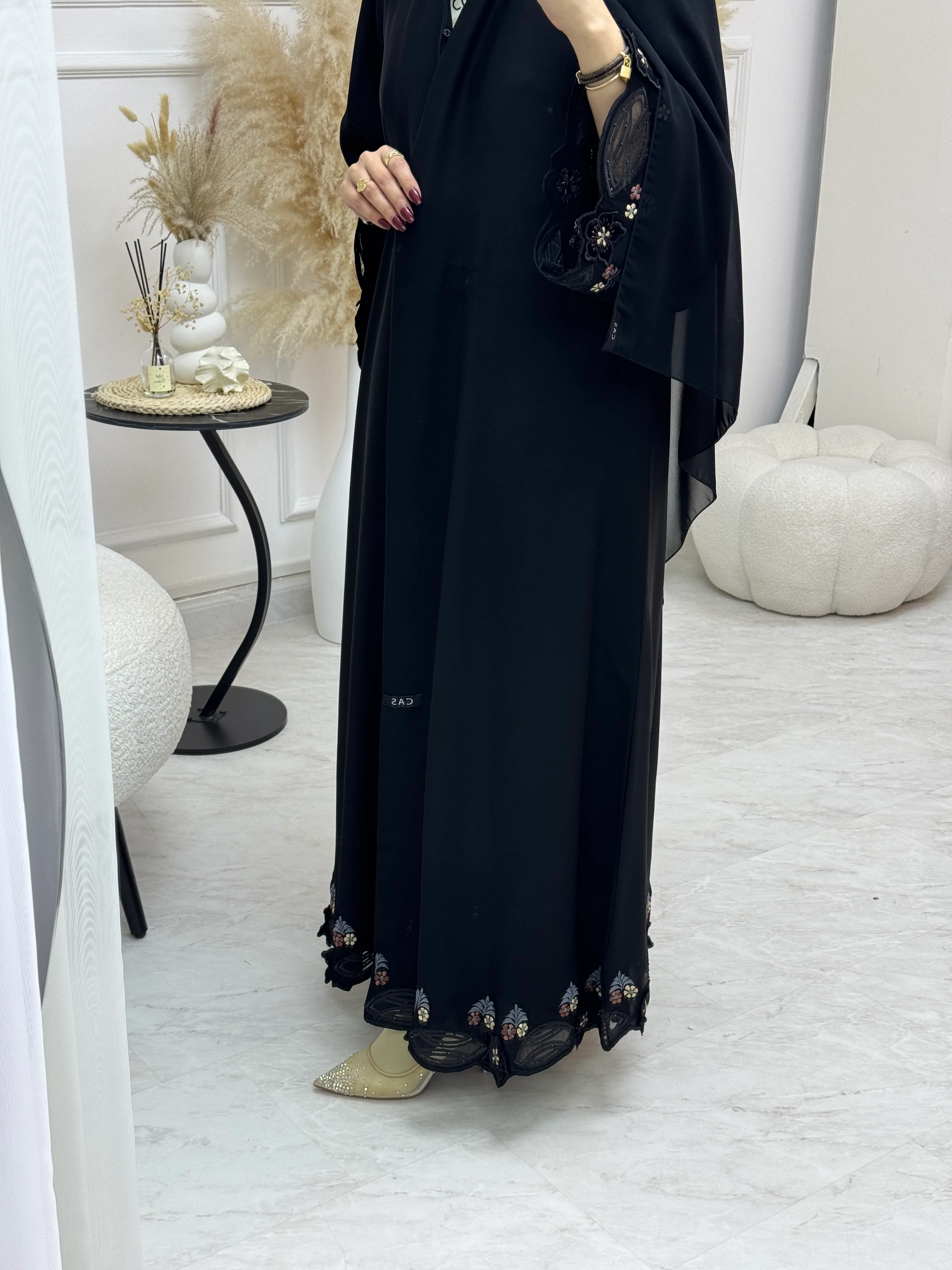 C 0995 Black Embroidered Abaya - Image 4