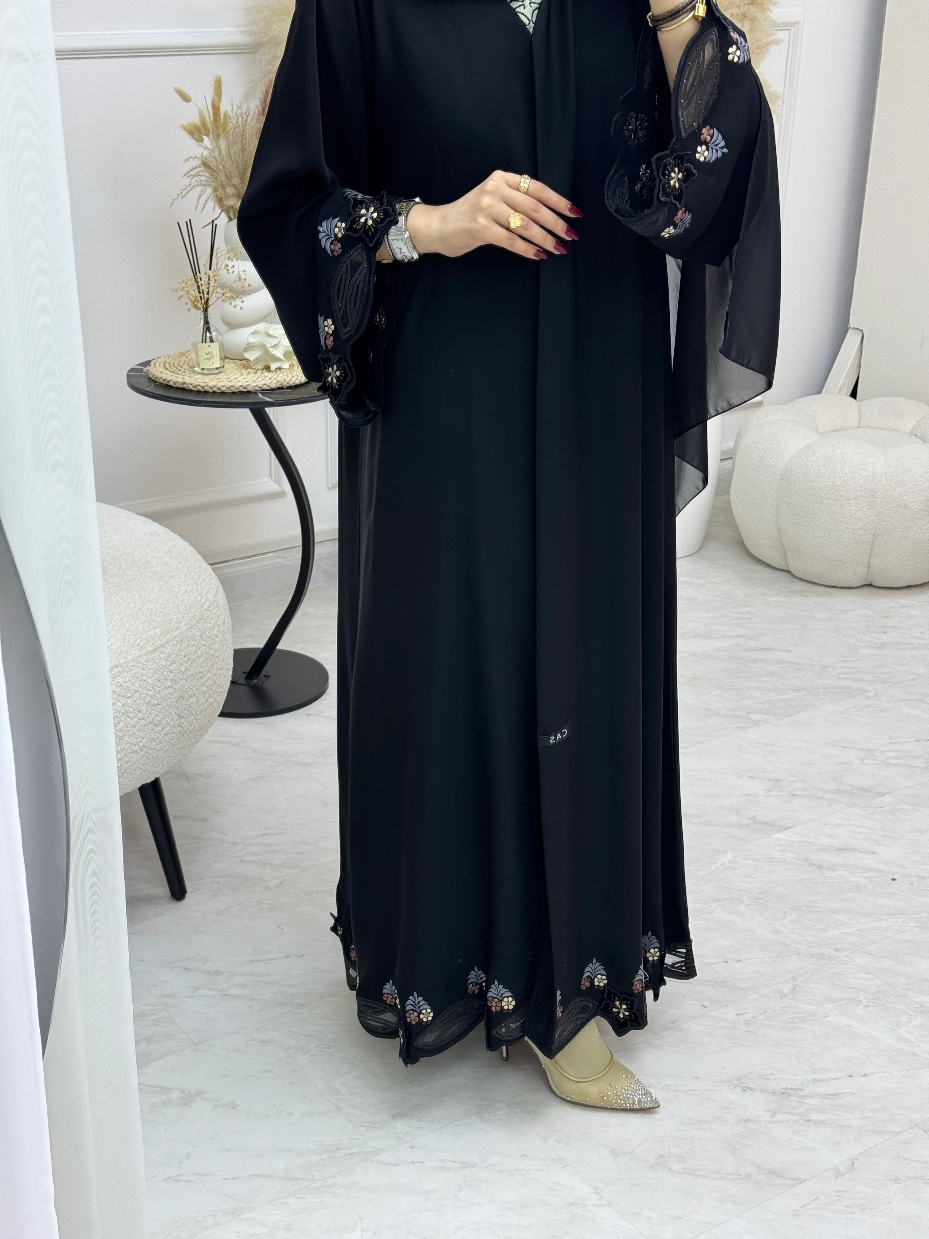 C 0995 Black Embroidered Abaya - Image 5