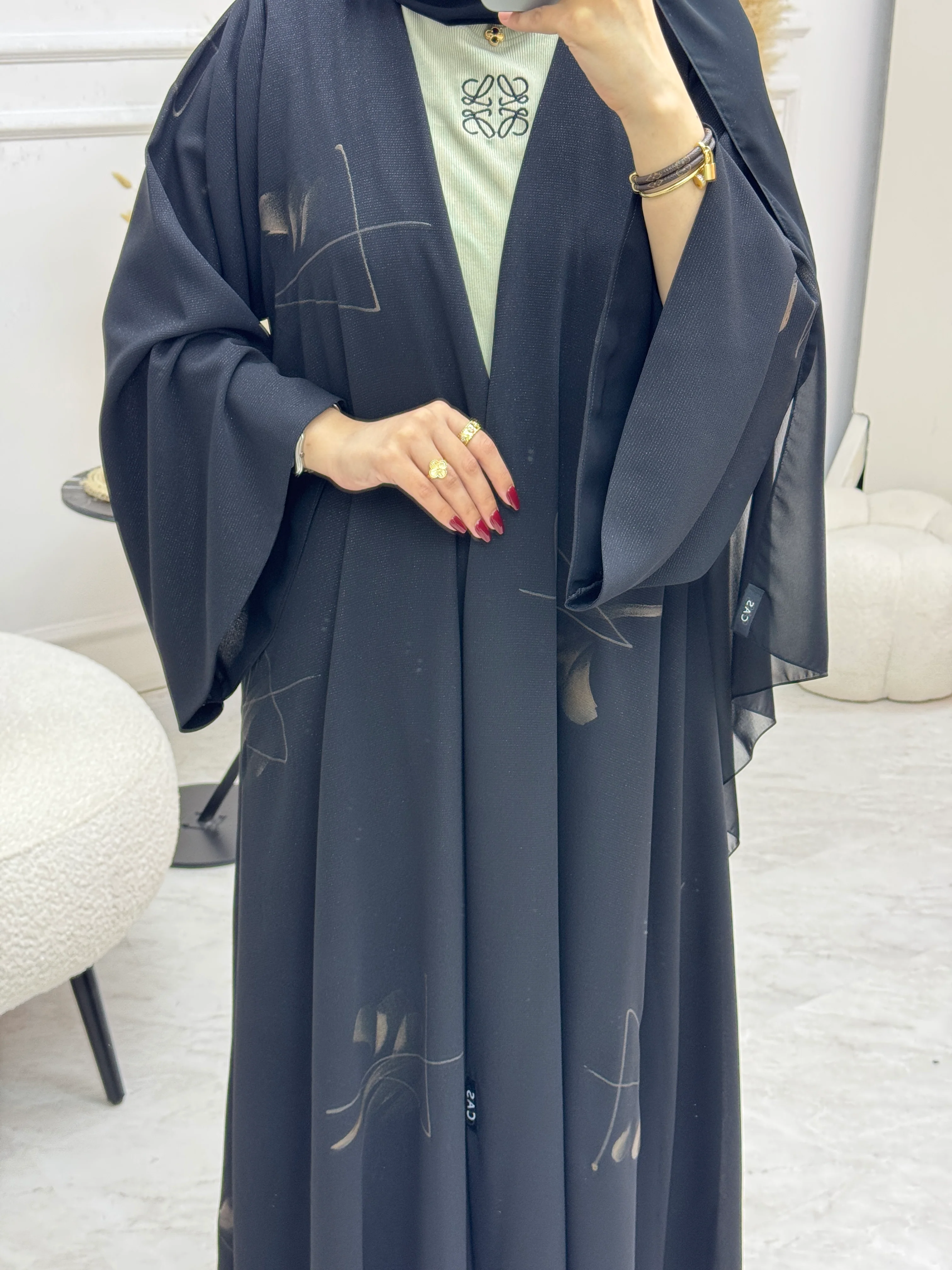 C 0996 Black Printed Abaya
