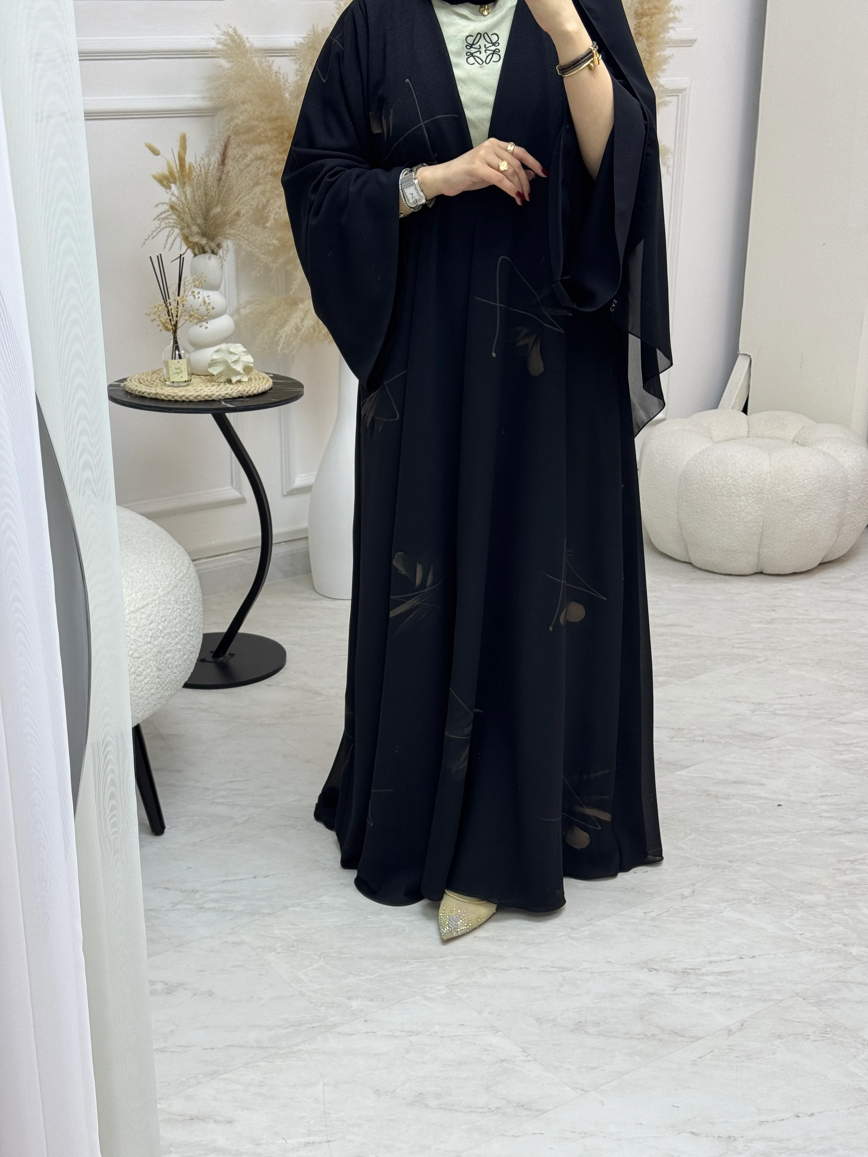 C 0996 Black Printed Abaya - Image 2