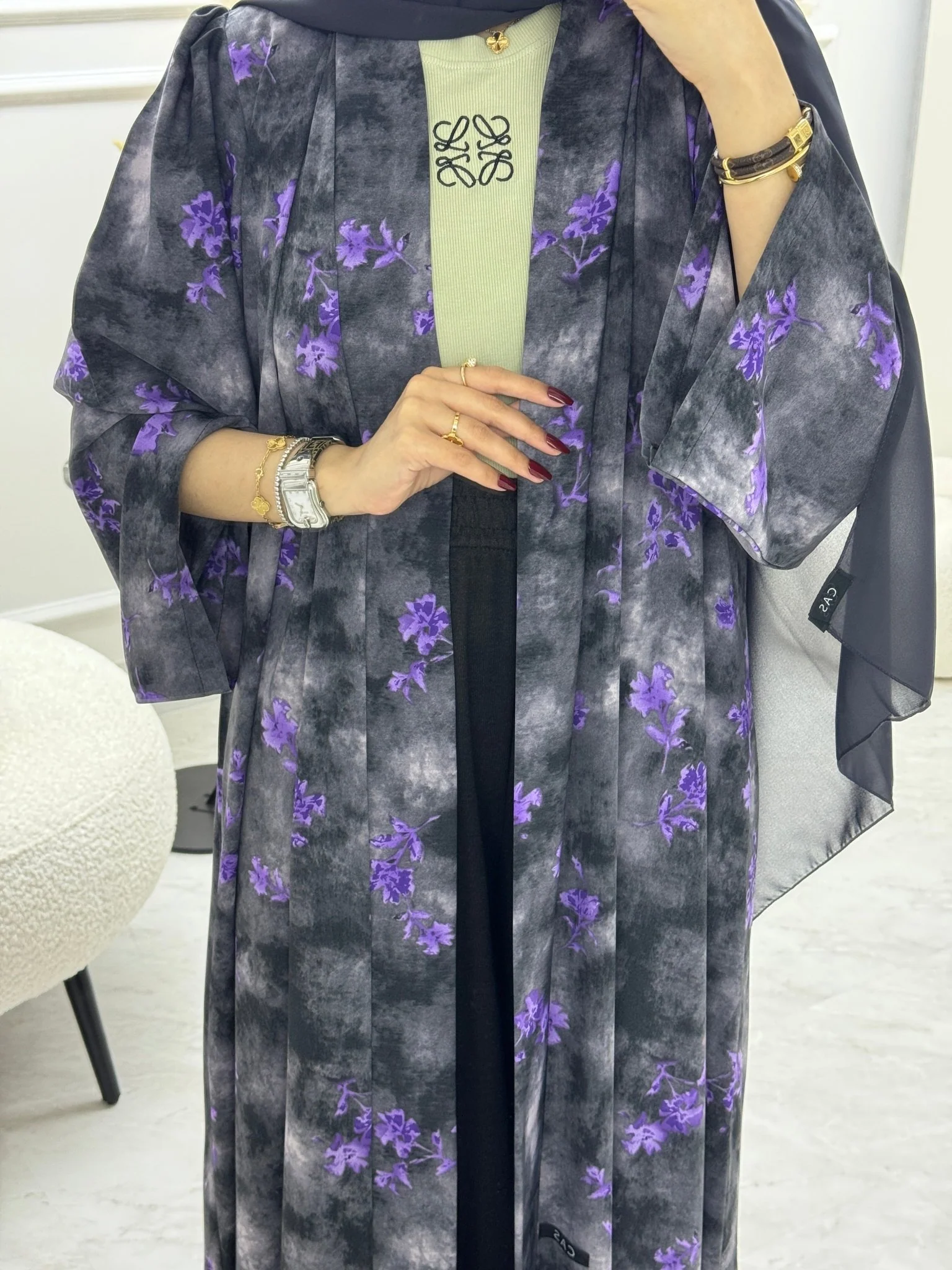 C 1003-01 Black Purple Printed Abaya