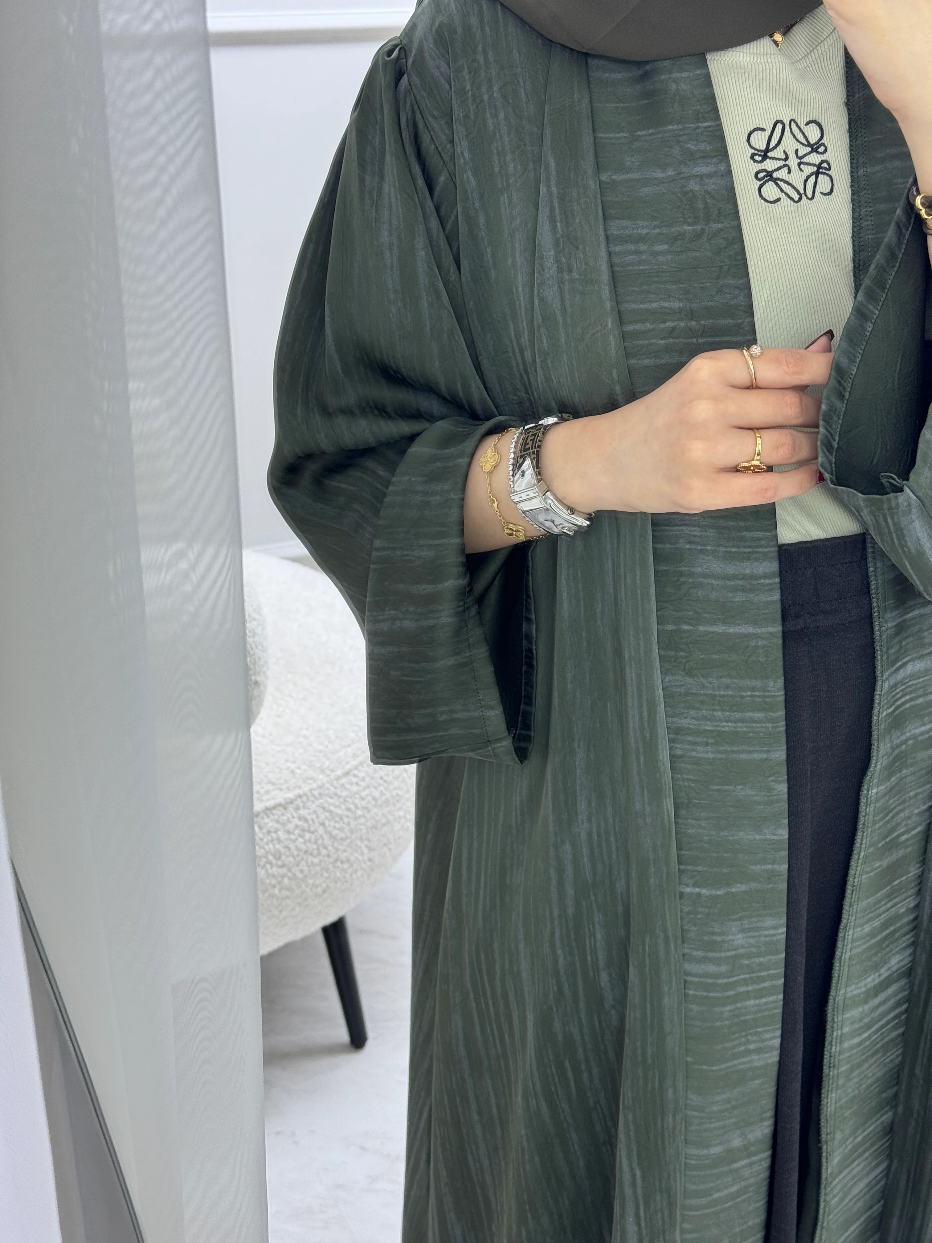 C 1006-04 Green Printed Abaya - Image 3