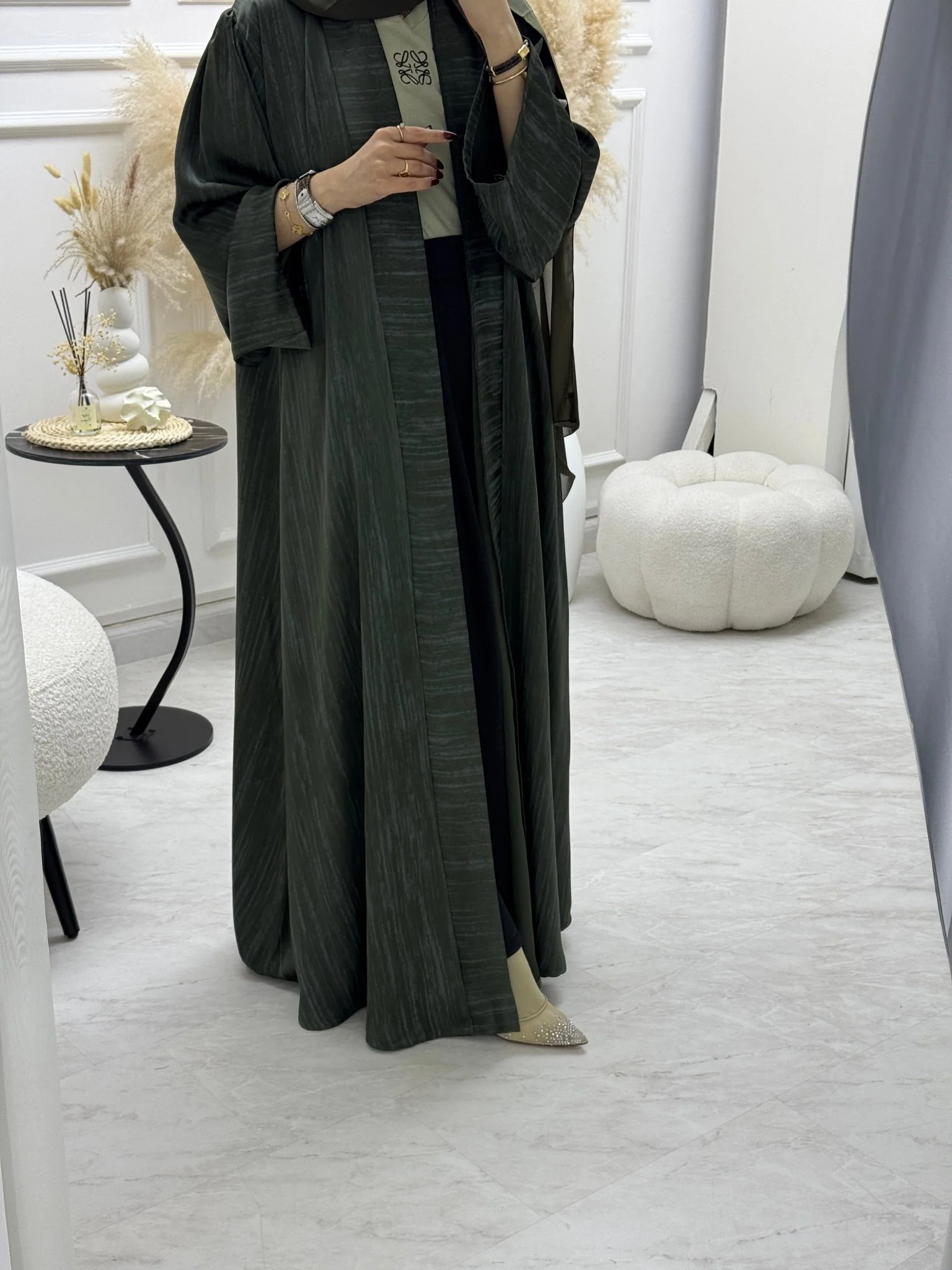 C 1006-04 Green Printed Abaya - Image 4