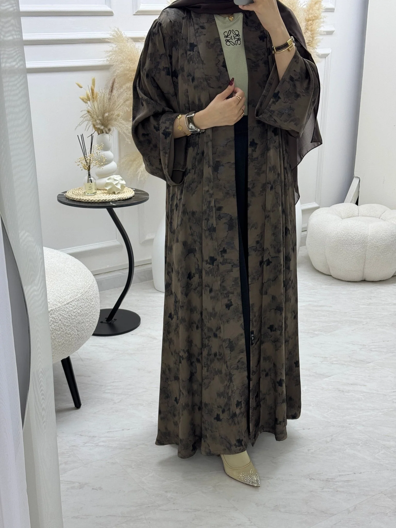 C 1007-05 Brown Printed Abaya - Image 5