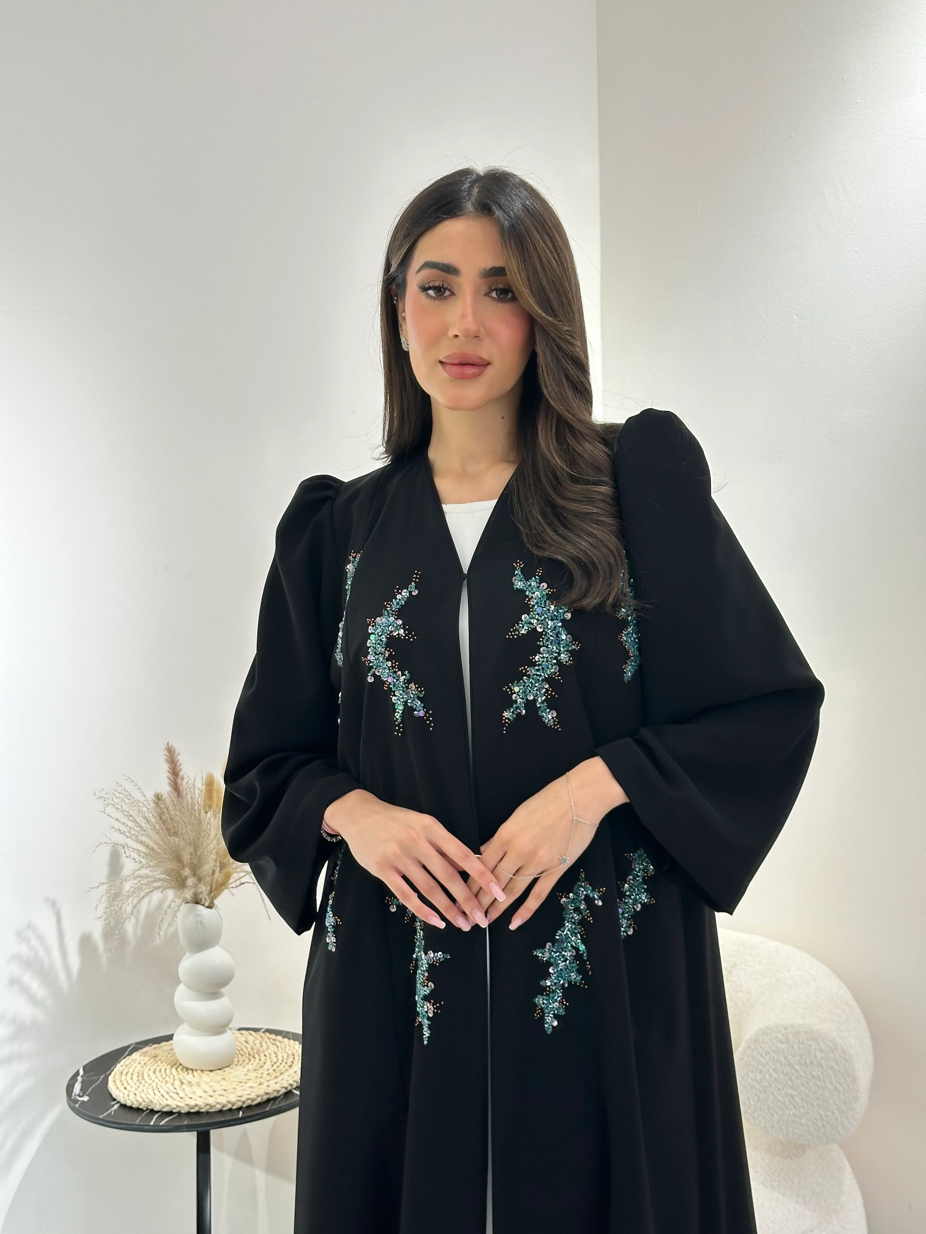 C 1015 Black Beaded Abaya - Image 5