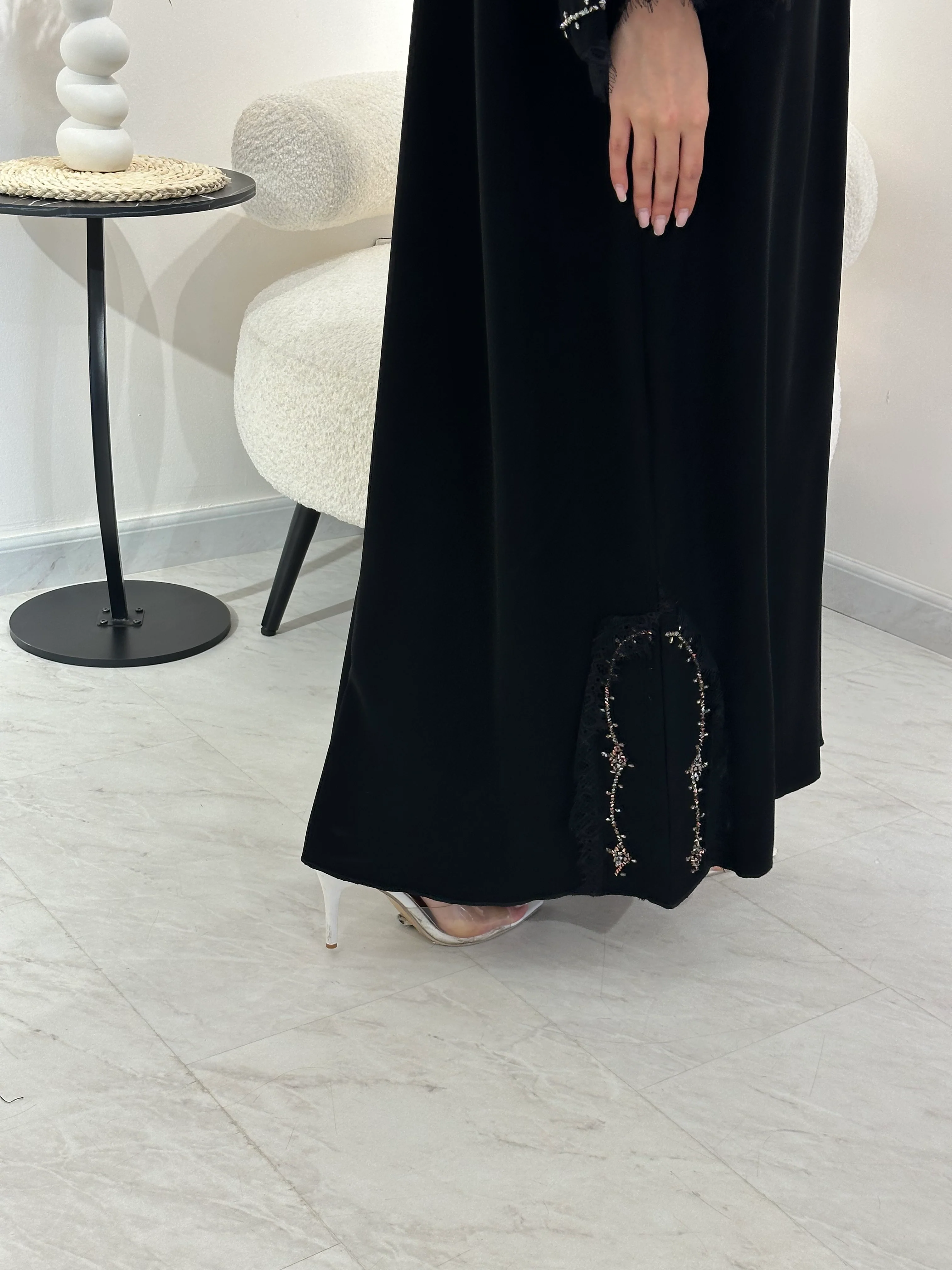 C 1016 Black Beaded Abaya - Image 3