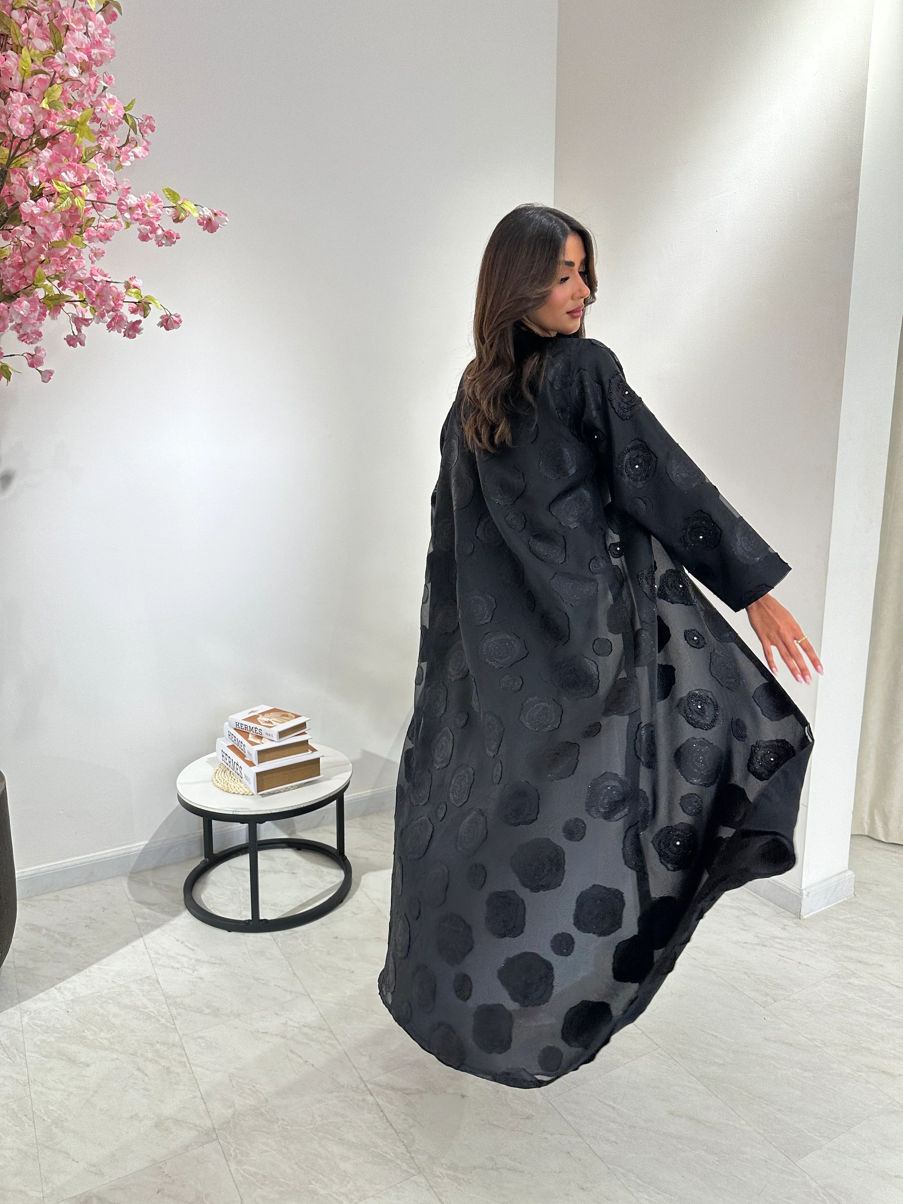 C 1035 Black Beaded Abaya - Image 3