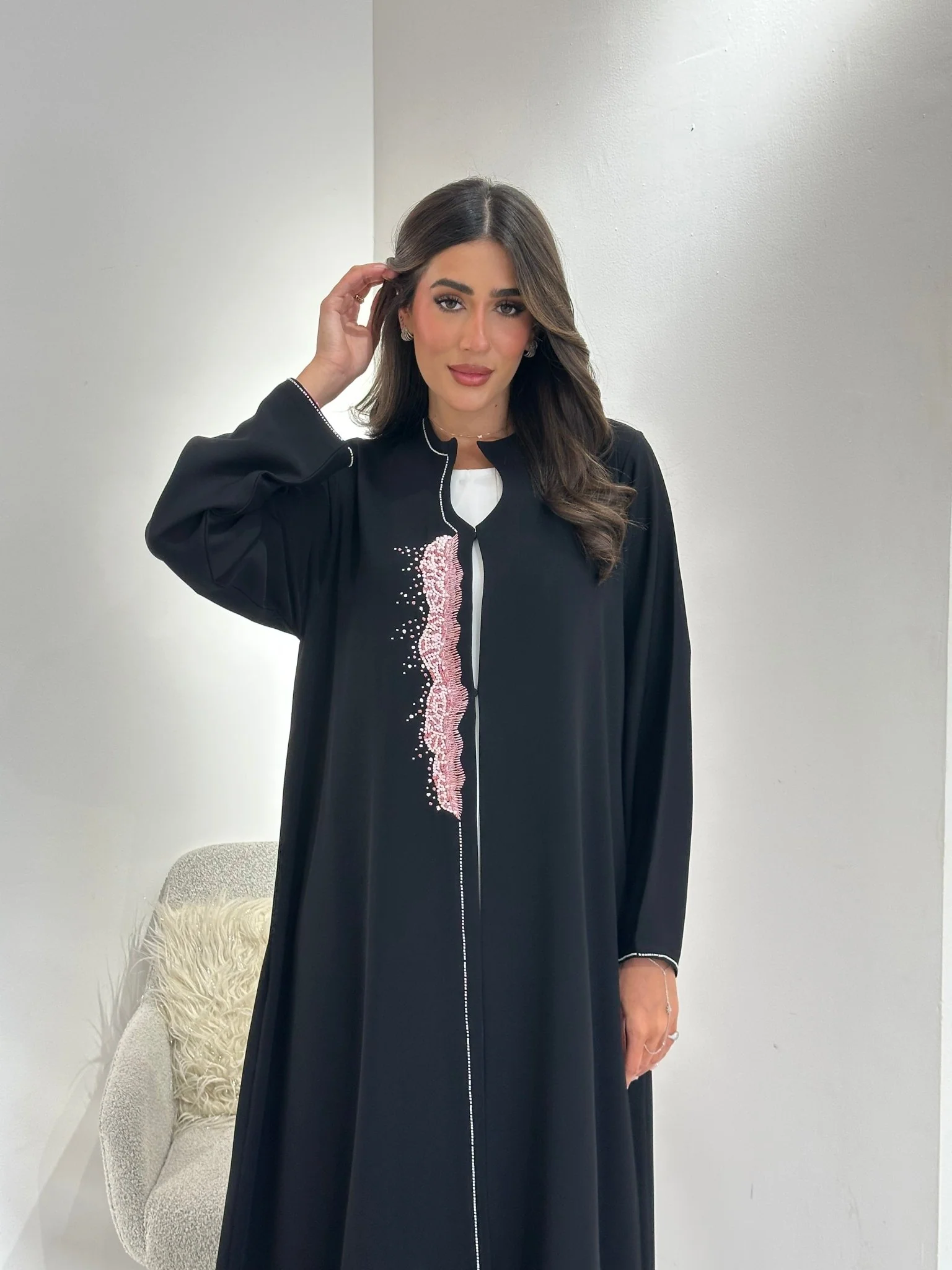 C 1037 Black Embroidered Abaya - Image 3